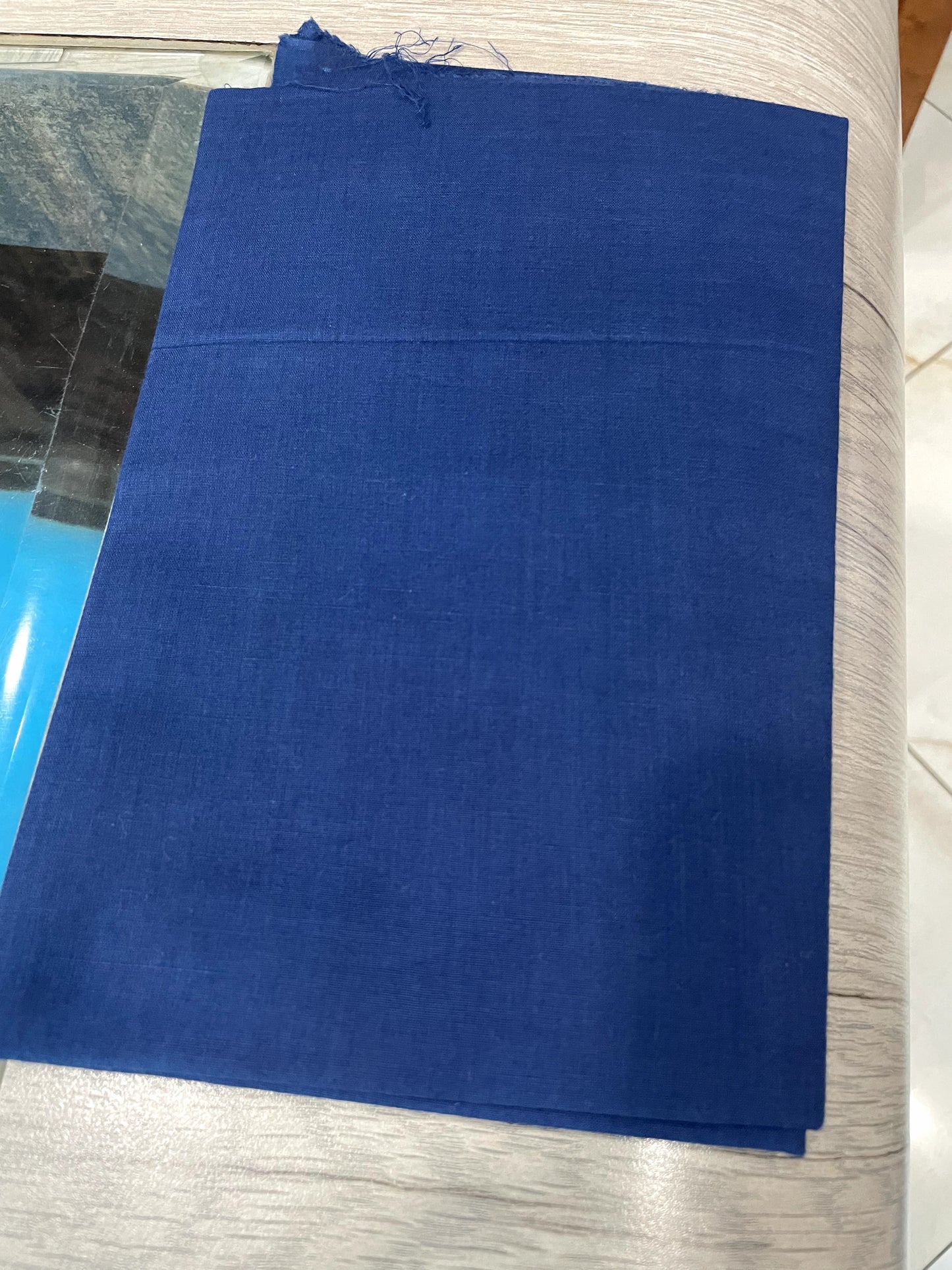 AU23A035 Blue Block Printed Kota Doria Saree