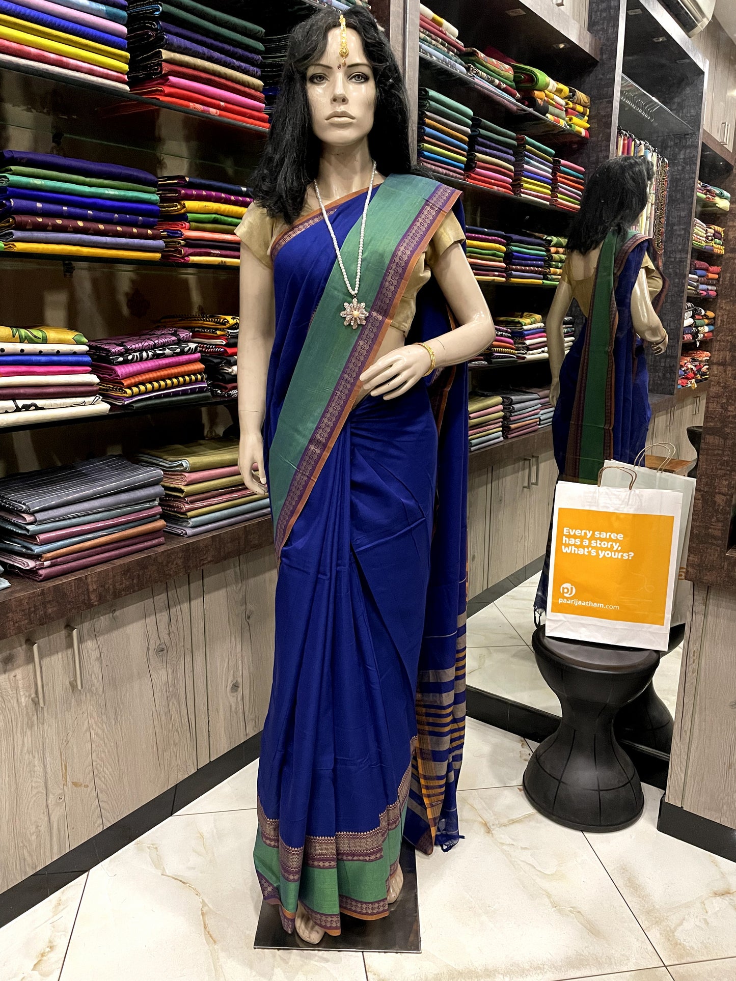 AU24A005 Blue Green Pure Handloom Narayanpet Cotton Saree