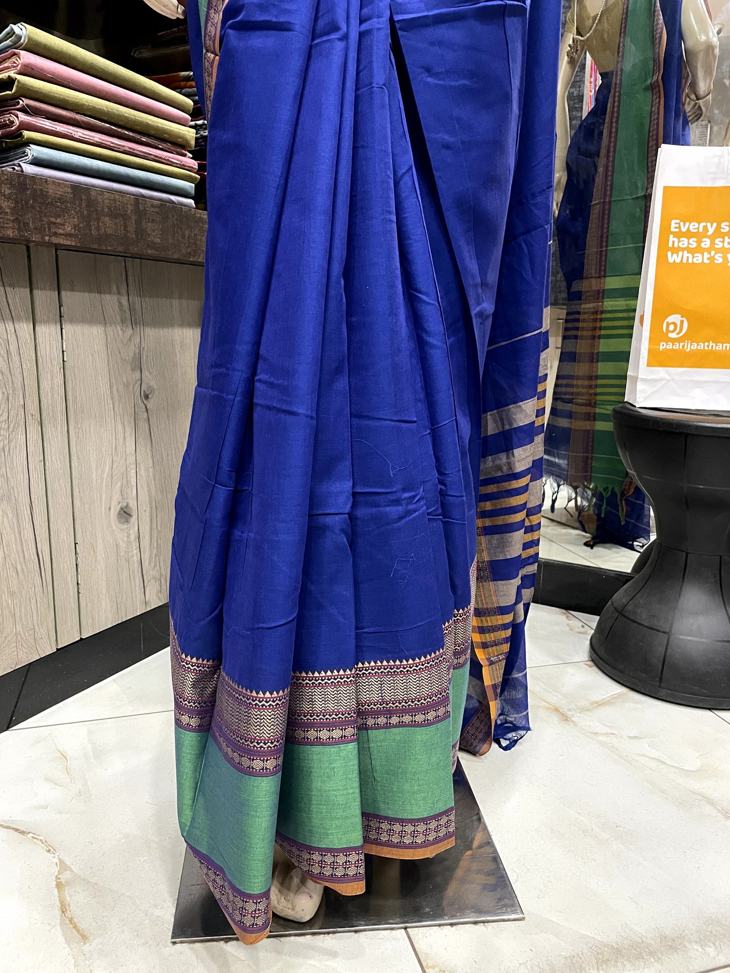 AU24A005 Blue Green Pure Handloom Narayanpet Cotton Saree