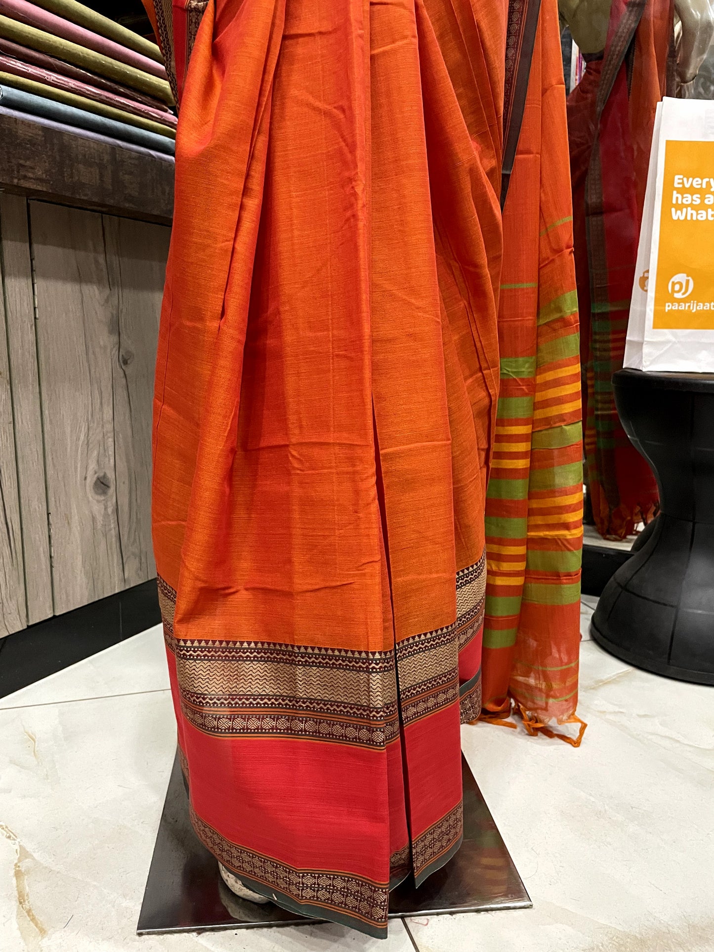 AU24A007 Orange Red Pure Handloom Narayanpet Cotton Saree