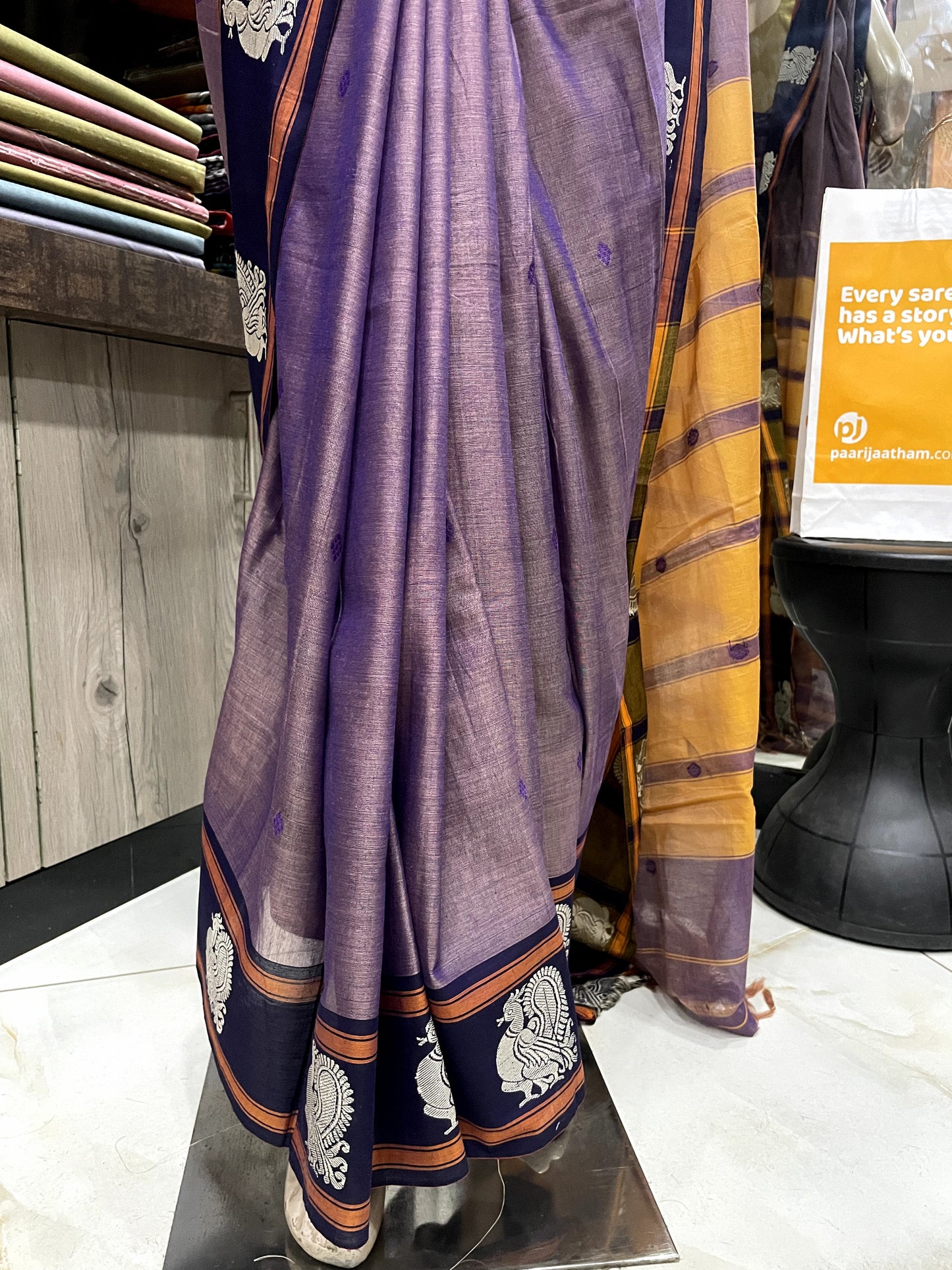 AU24A071 Pink Blue Pure Handloom Narayanpet Cotton Saree