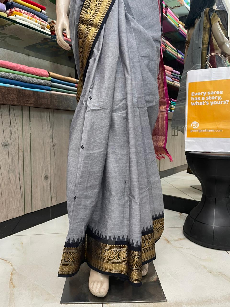 AU24A036 Gray Pure Handloom Kanchi Cotton Saree