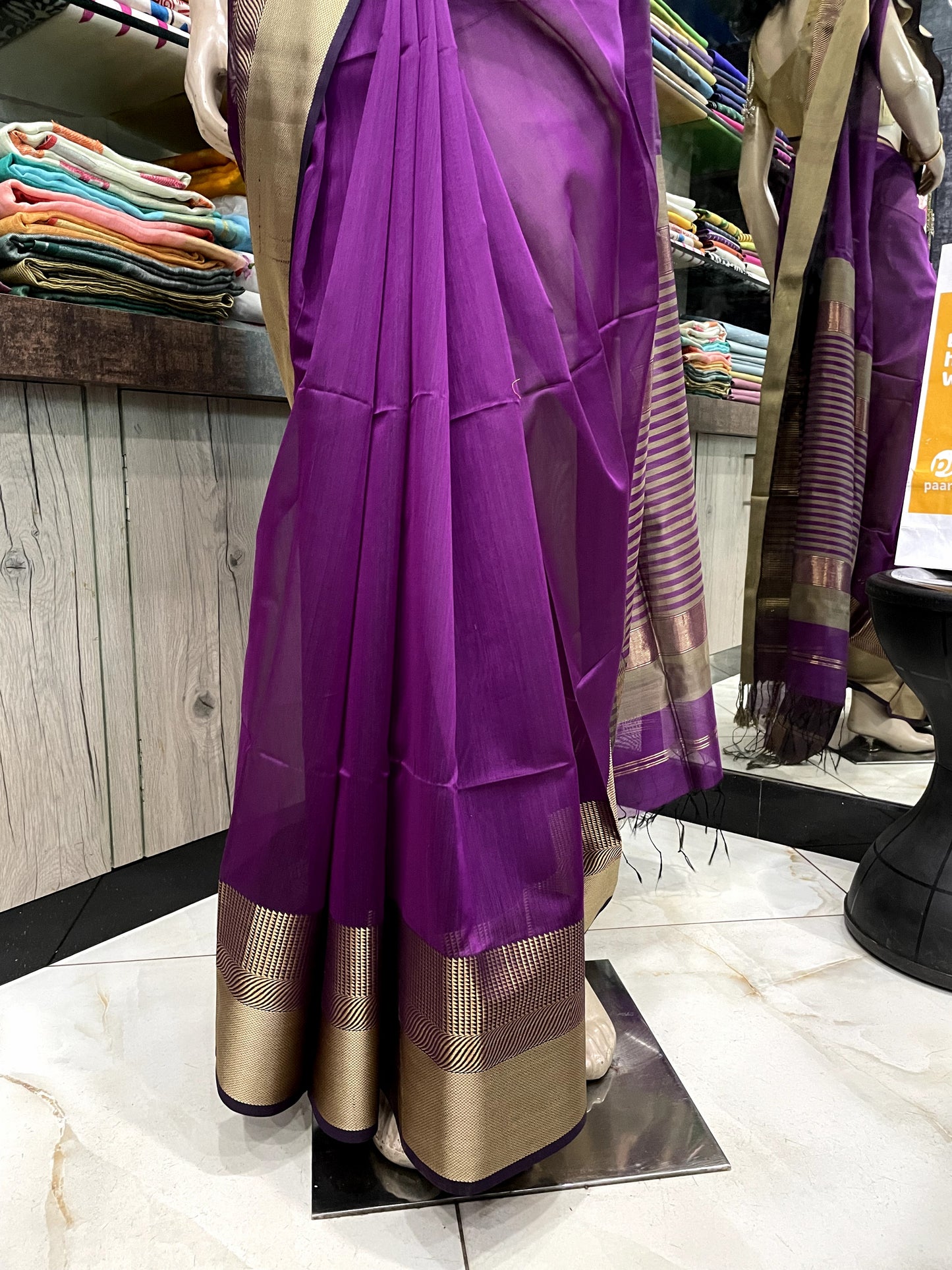 D24A031 Purple Gold Pure Handloom Maheshwari Silk Saree
