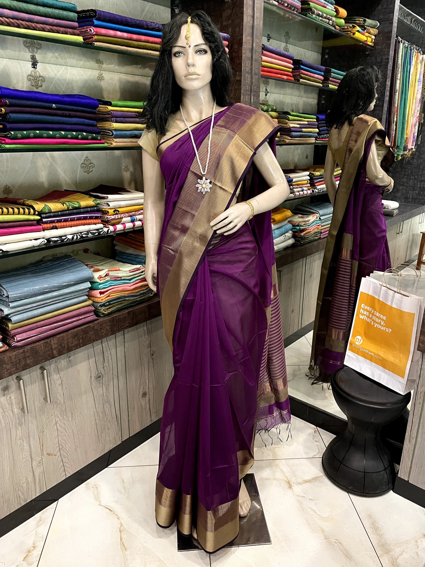 D24A031 Purple Gold Pure Handloom Maheshwari Silk Saree