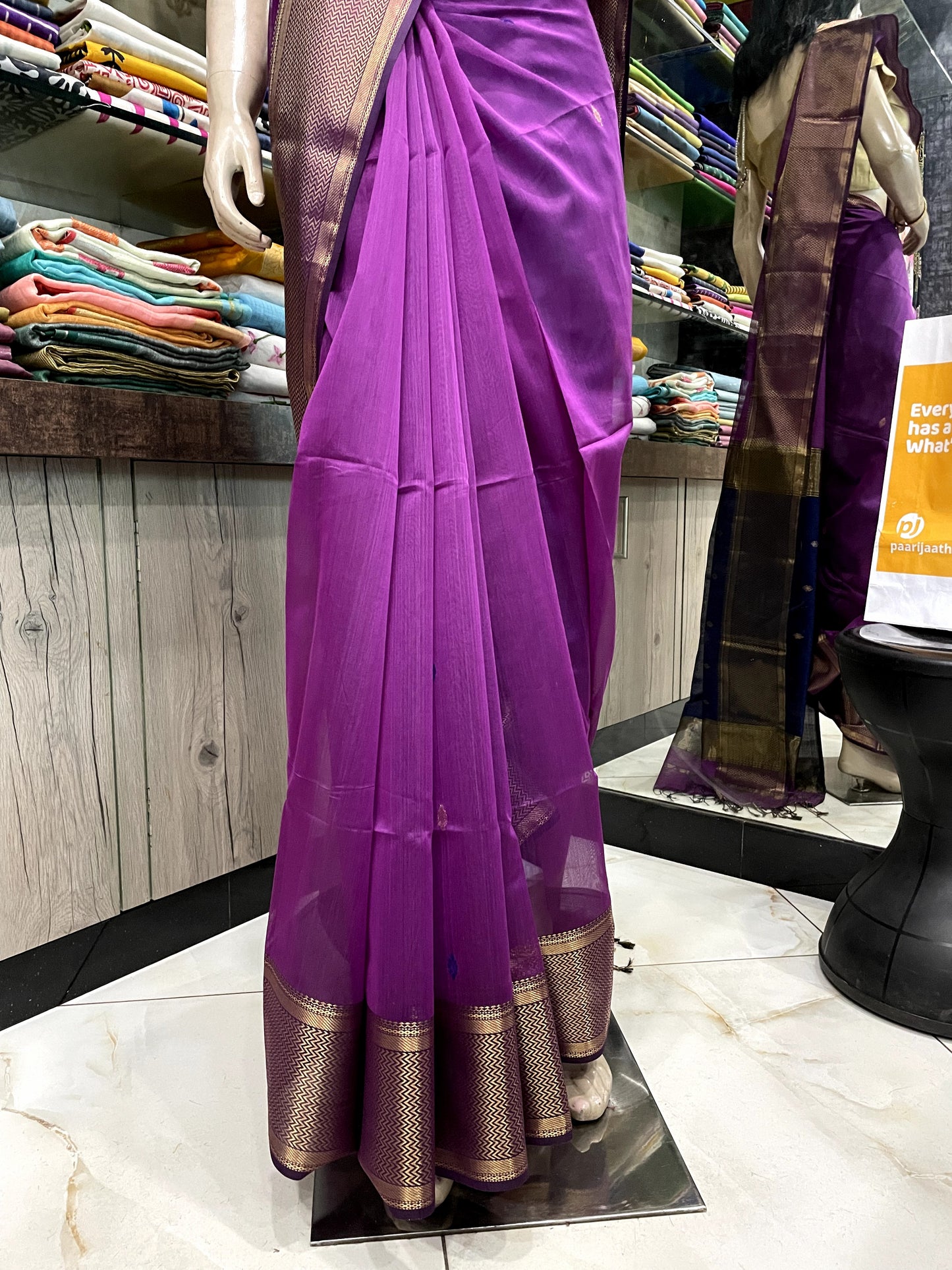 D24A034 Purple Gold Pure Handloom Maheshwari Silk Saree