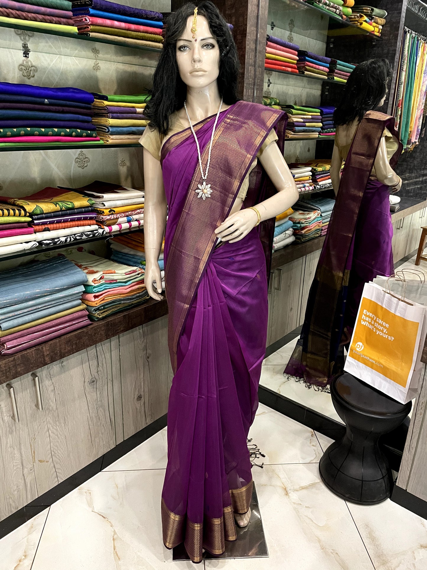 D24A034 Purple Gold Pure Handloom Maheshwari Silk Saree