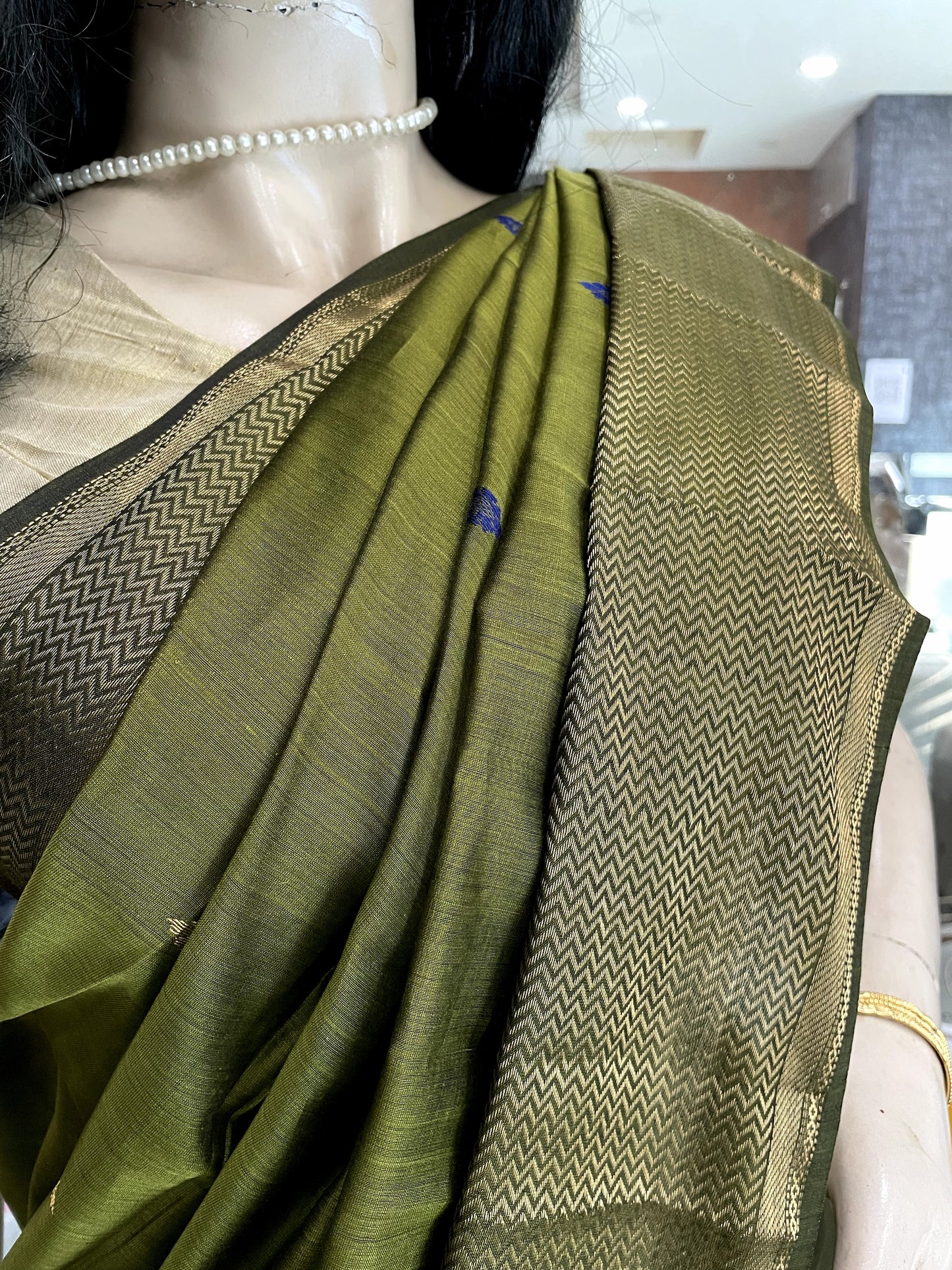 D24A037 Green Blue Pure Handloom Maheshwari Silk Saree