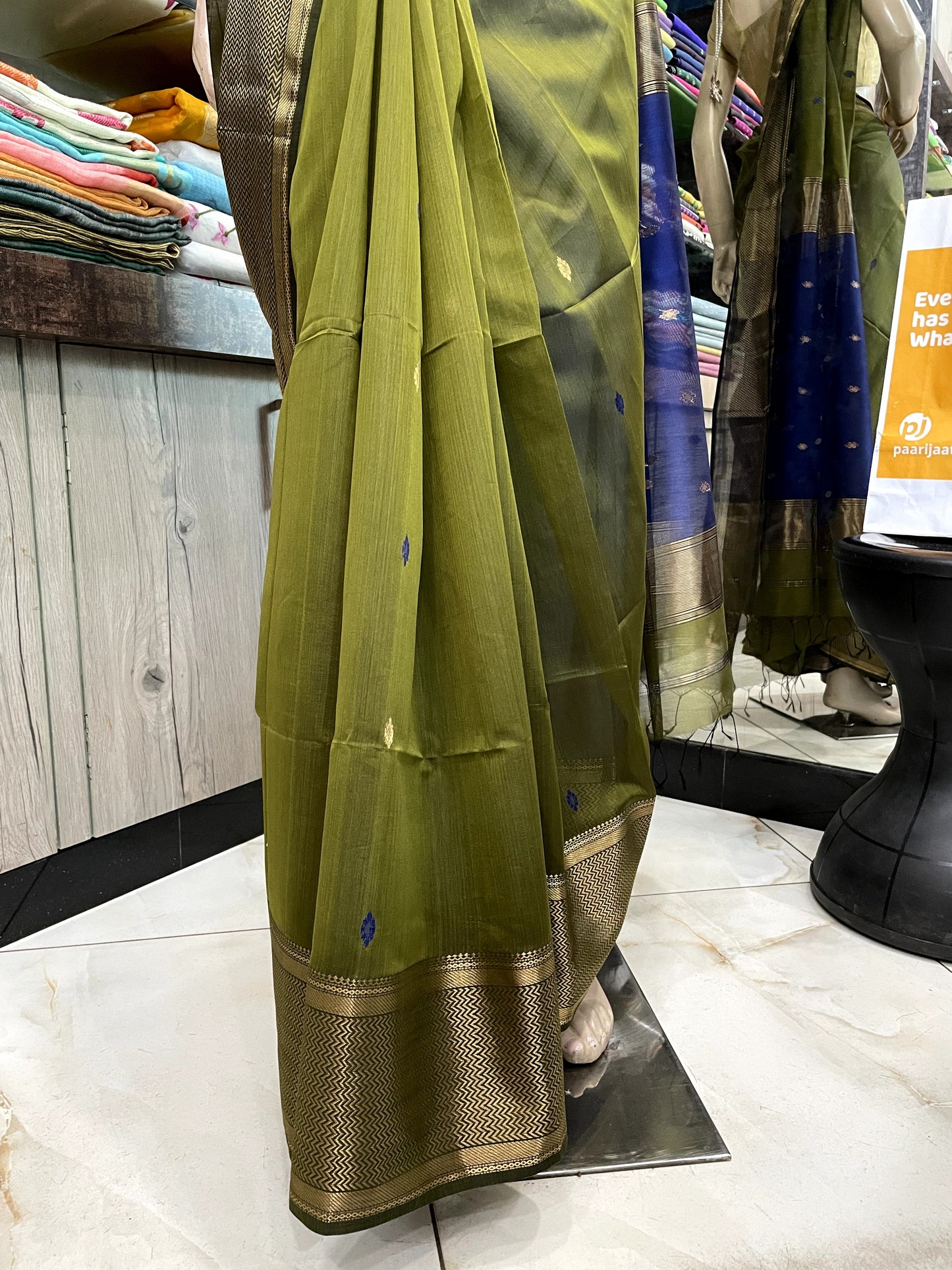D24A037 Green Blue Pure Handloom Maheshwari Silk Saree
