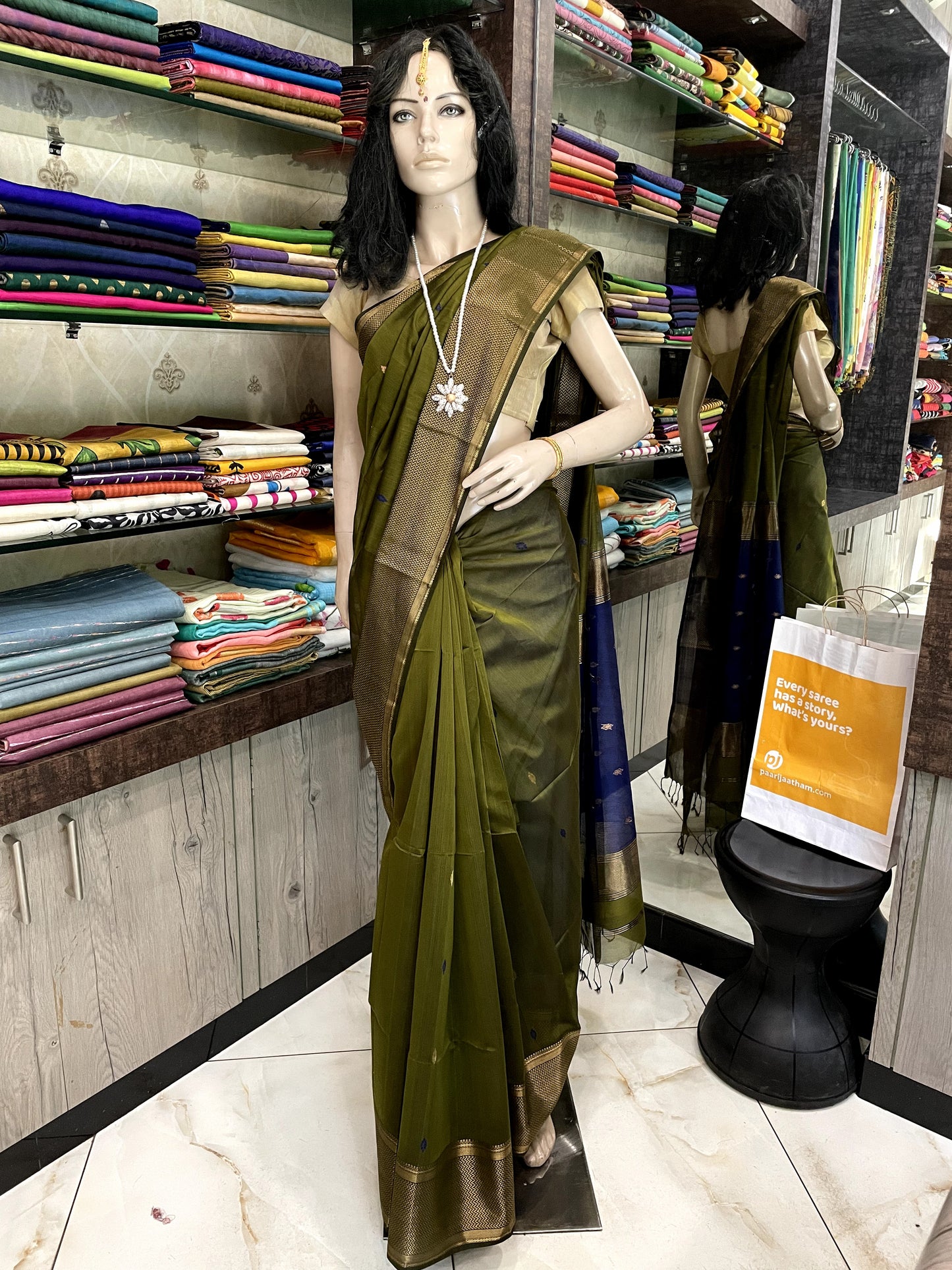 D24A037 Green Blue Pure Handloom Maheshwari Silk Saree