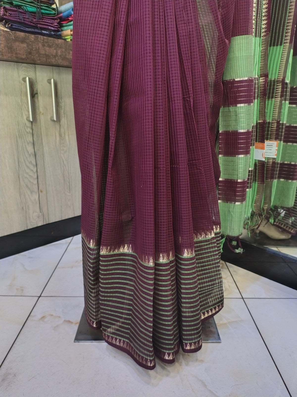 OT26A045 Wine Pure Handloom Mangalgiri Cotton Saree