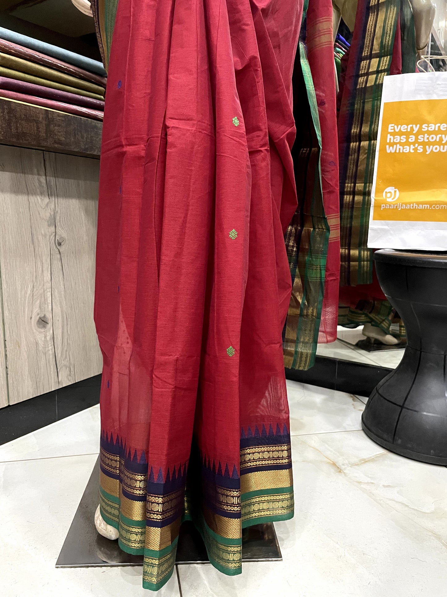 NV24A003 Red Green Pure Handloom Kanchi Cotton Saree