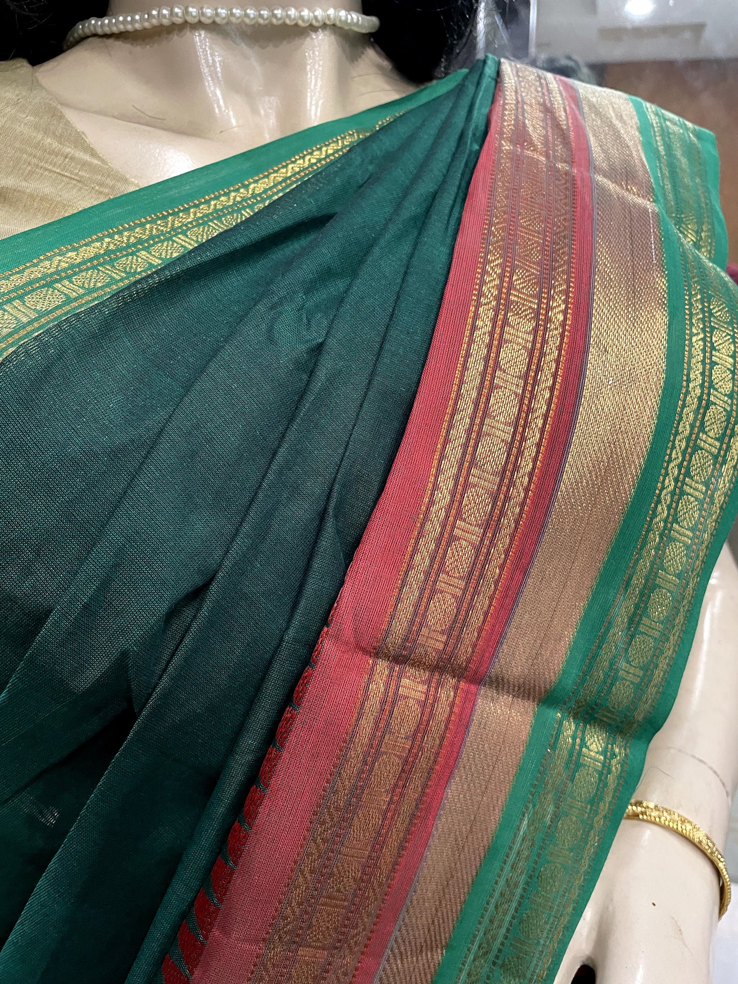 NV24A007 Green Gold Pure Handloom Kanchi Cotton Saree