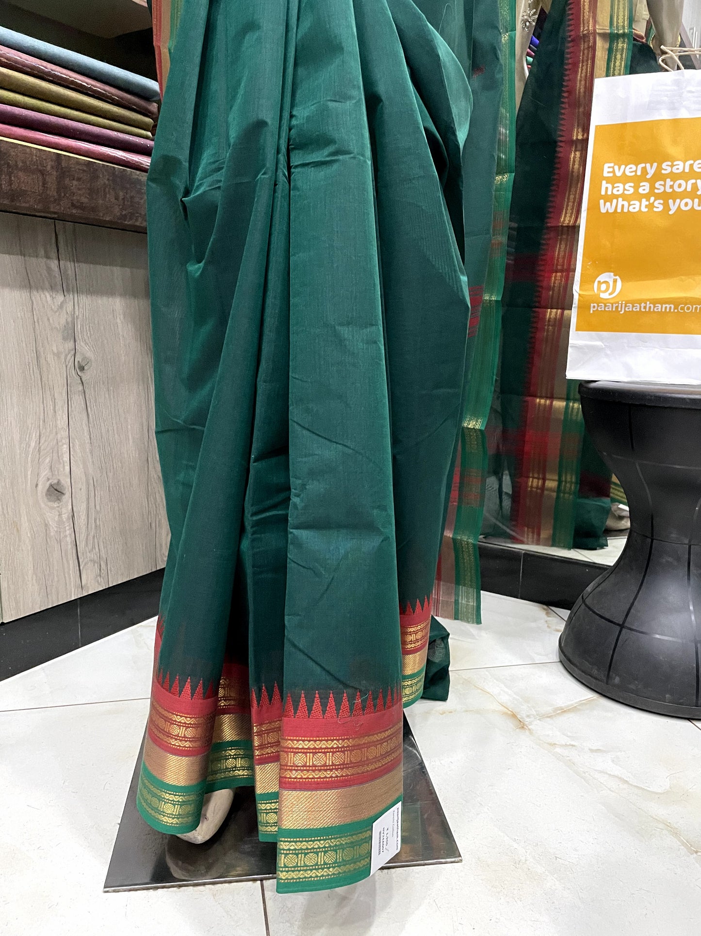 NV24A007 Green Gold Pure Handloom Kanchi Cotton Saree