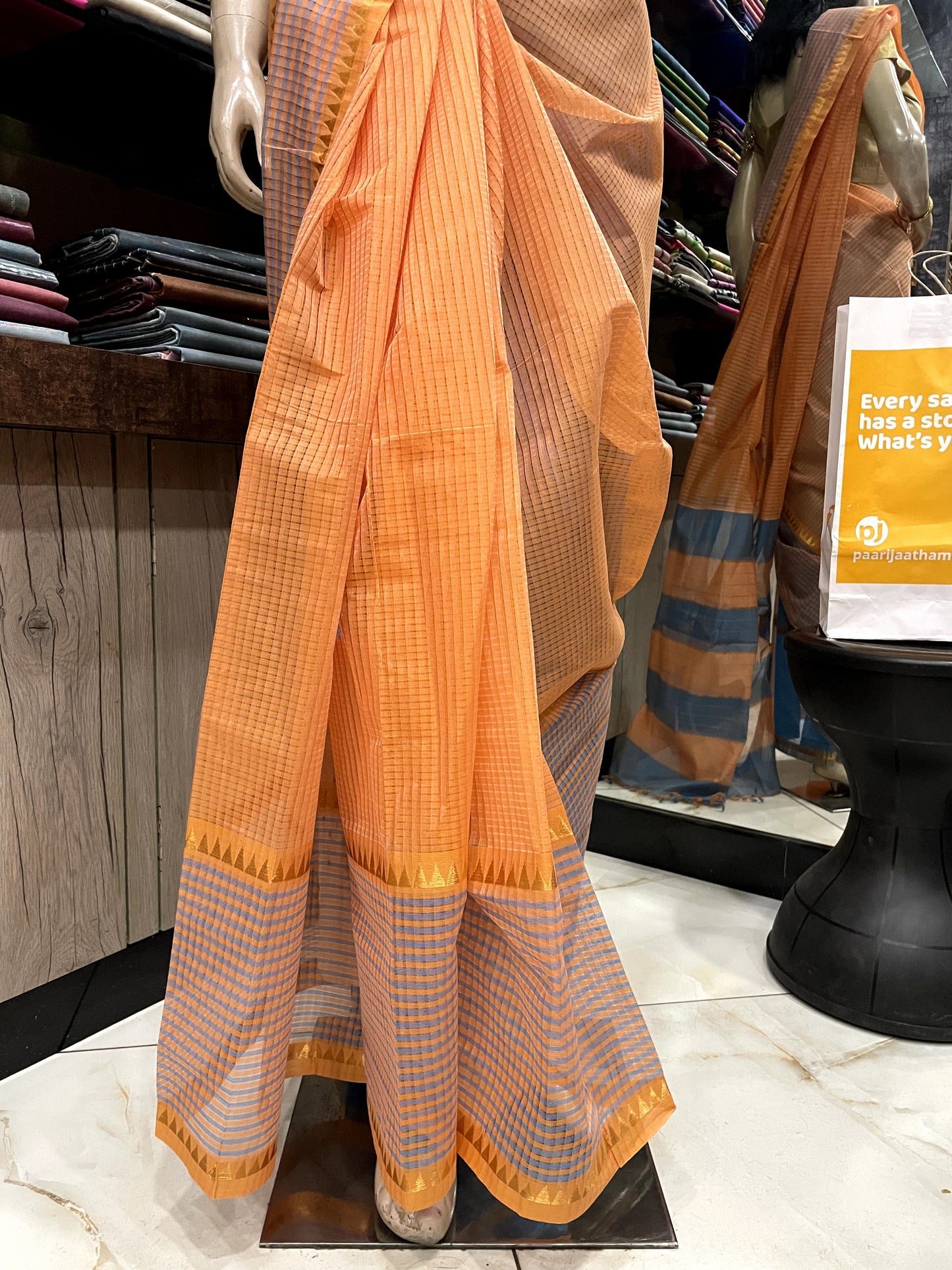 NV24A018 Yellow Blue Pure Handloom Mangalgiri Cotton Saree