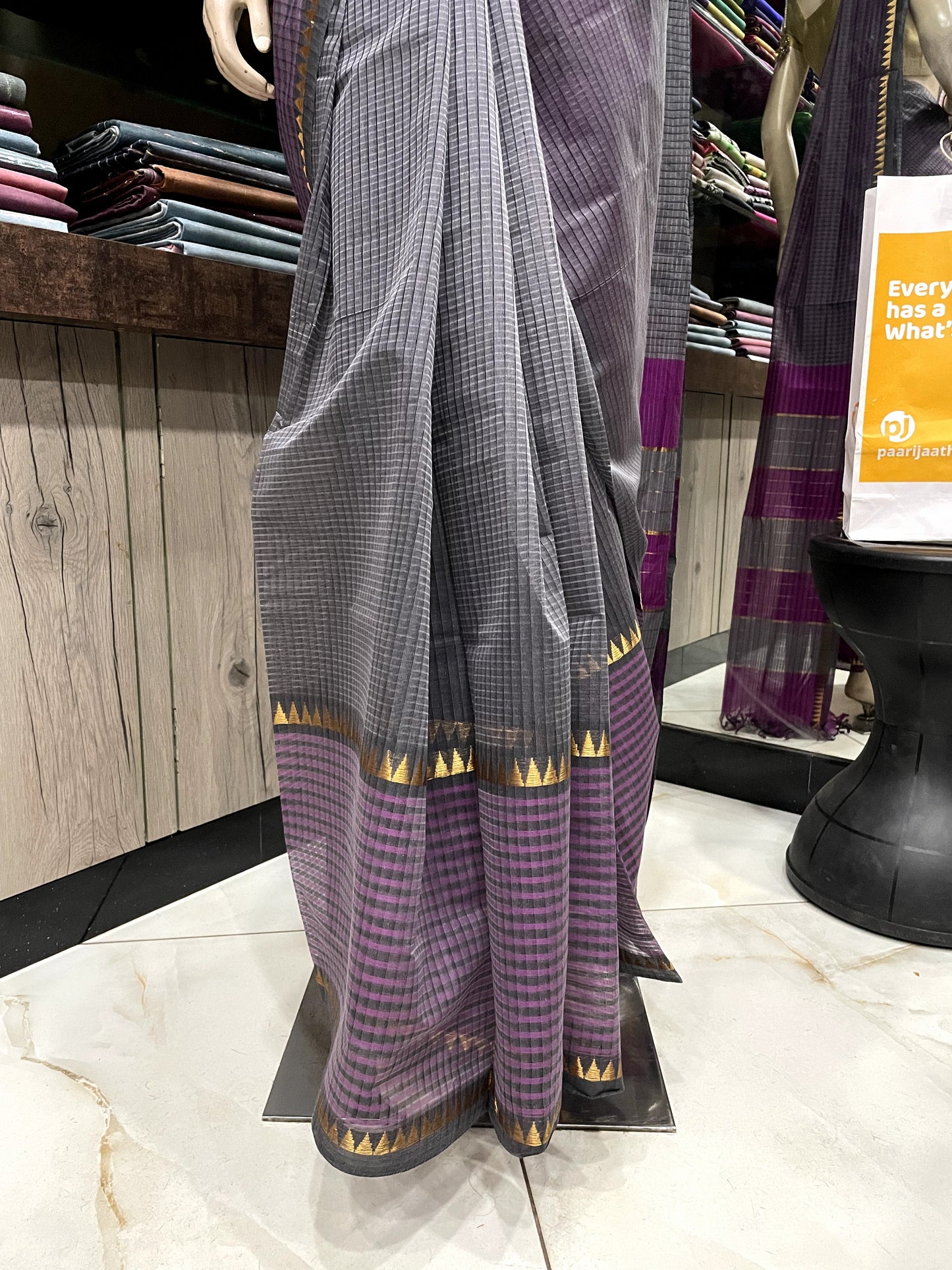 NV24A019 Grey Purple Pure Handloom Mangalgiri Cotton Saree