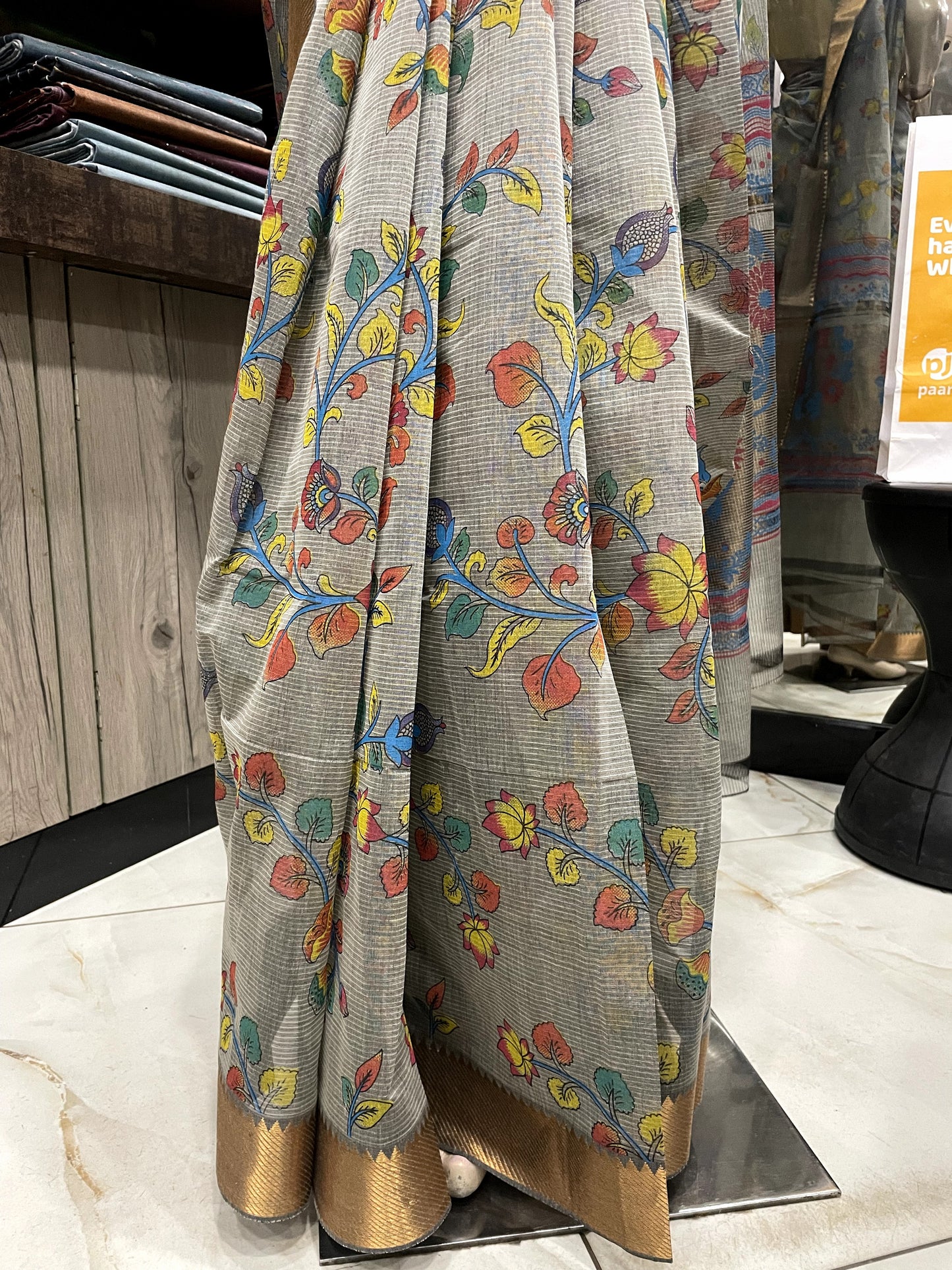 NV24A024 Grey Gold Pure Handloom Mangalgiri Cotton Saree