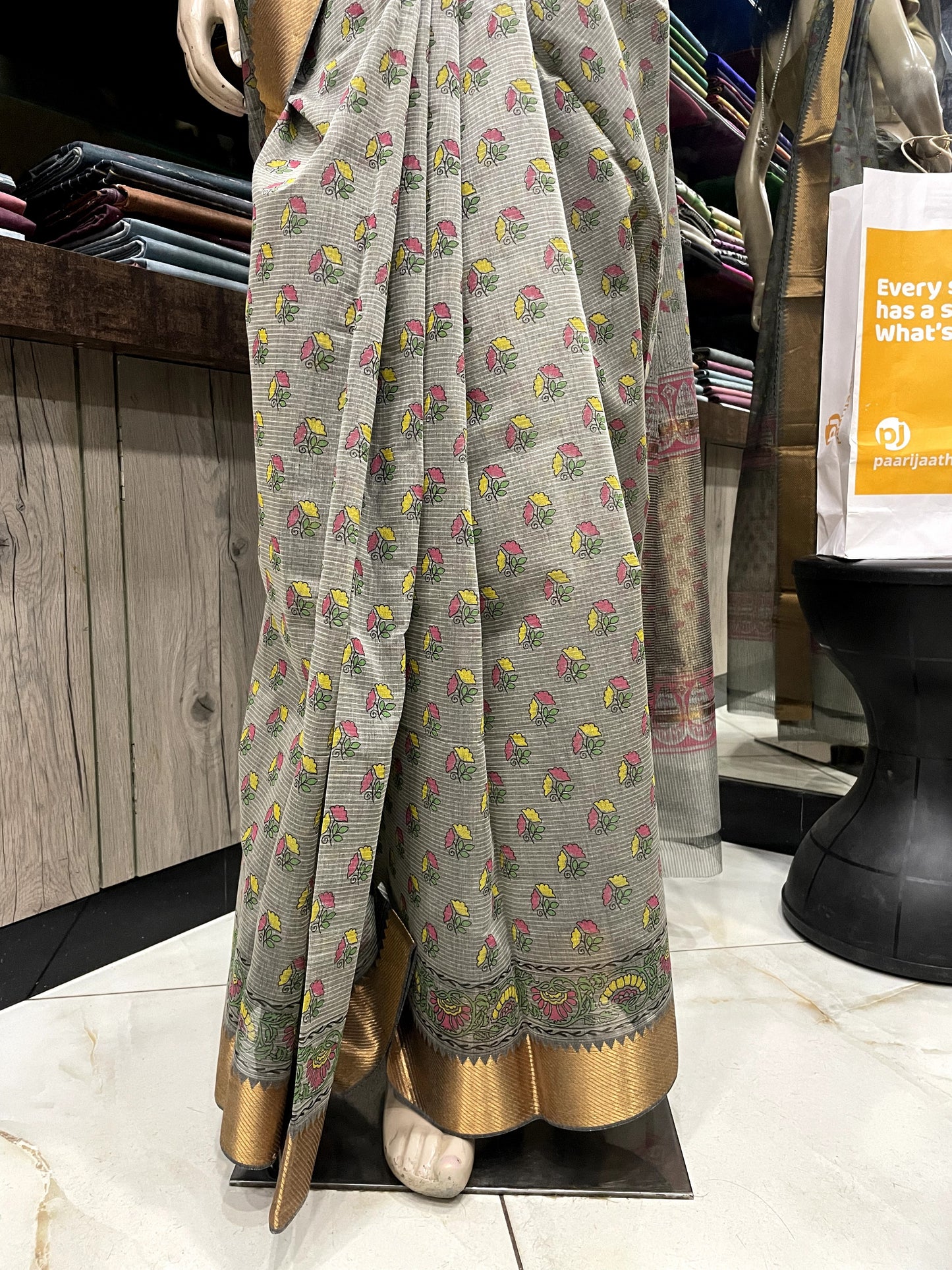 NV24A026 Grey Gold Pure Handloom Mangalgiri Cotton Saree