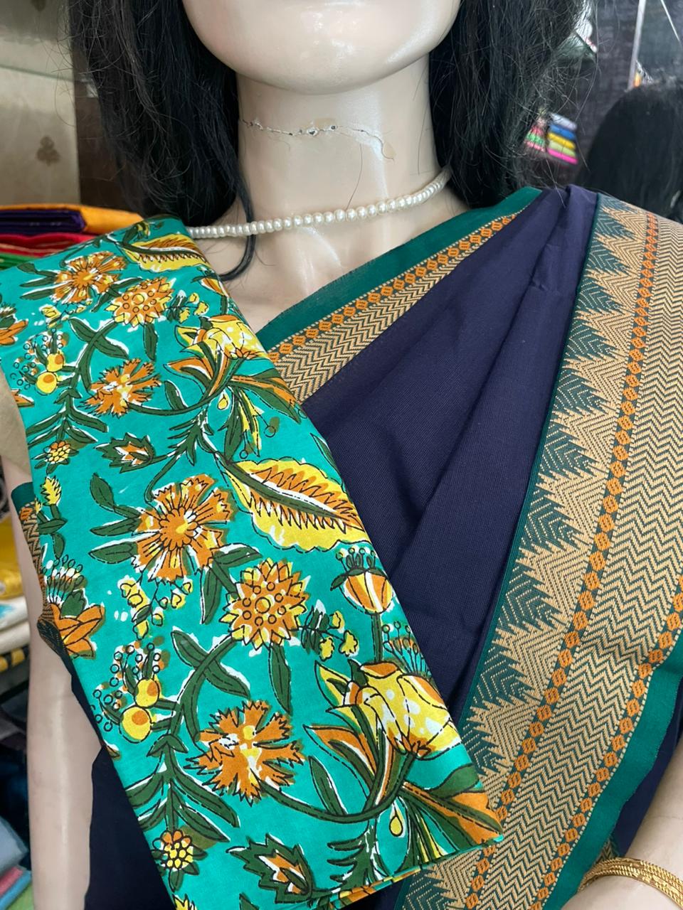 NV25A007 Navy Blue Pure Handloom Kanchi Cotton Saree