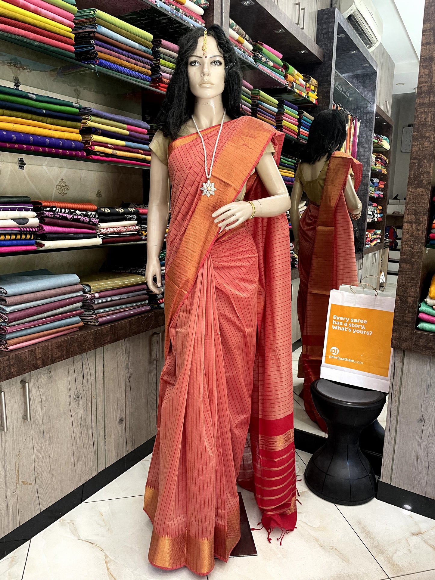 OT24A027 Red Gold Pure Handloom Mangalgiri Cotton Saree