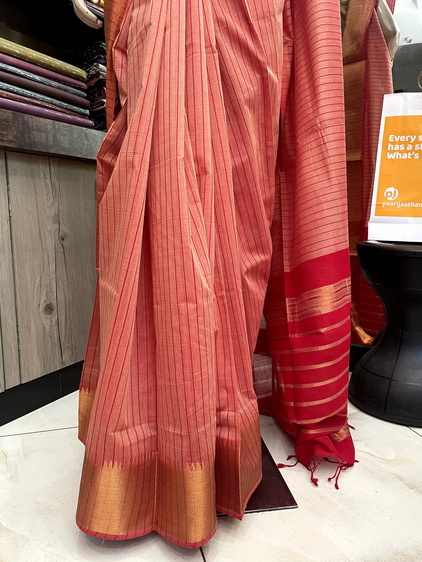 OT24A027 Red Gold Pure Handloom Mangalgiri Cotton Saree