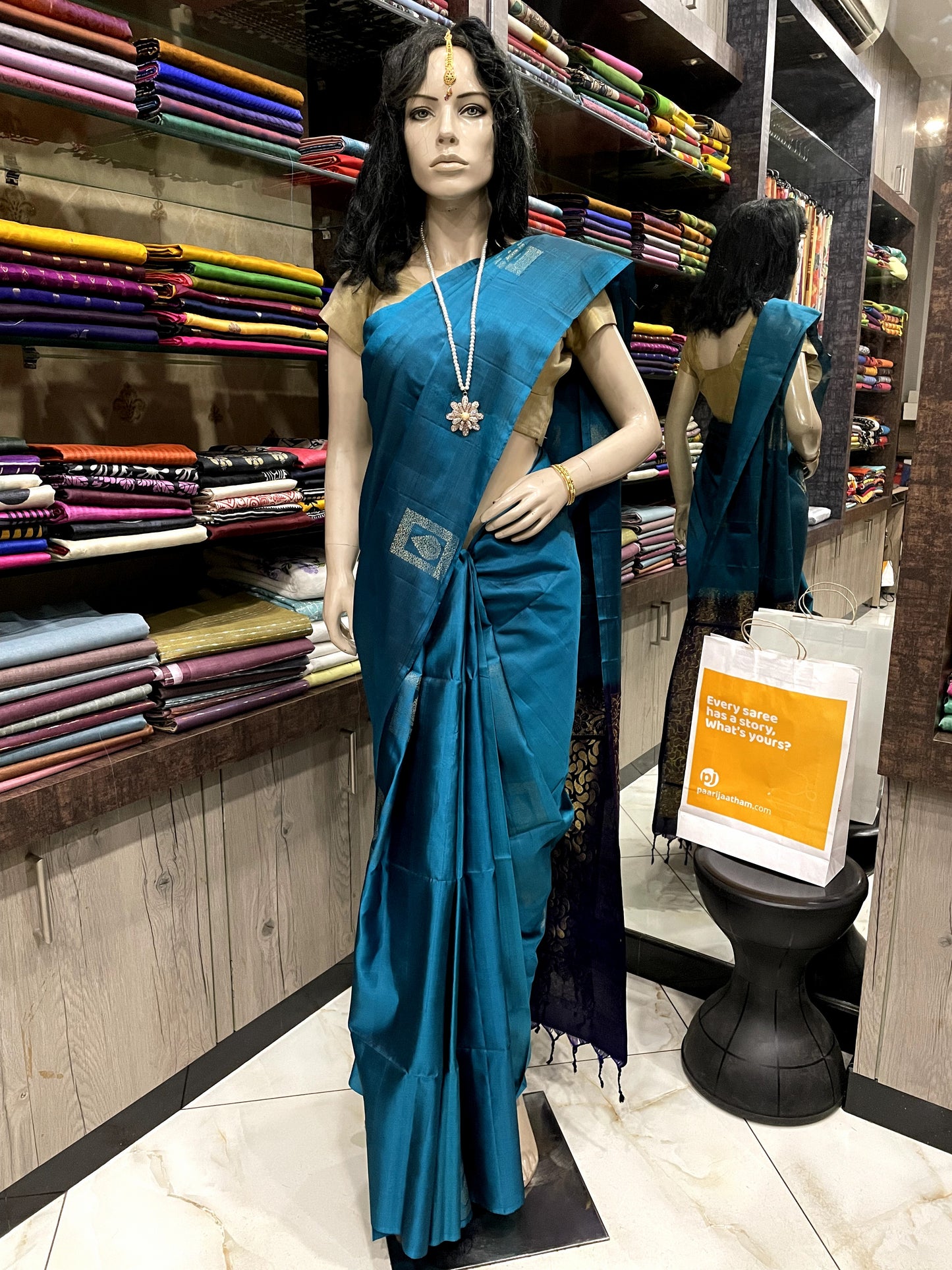 OT24A065 Peacock blue Blue Pure Handloom Soft Silk Saree