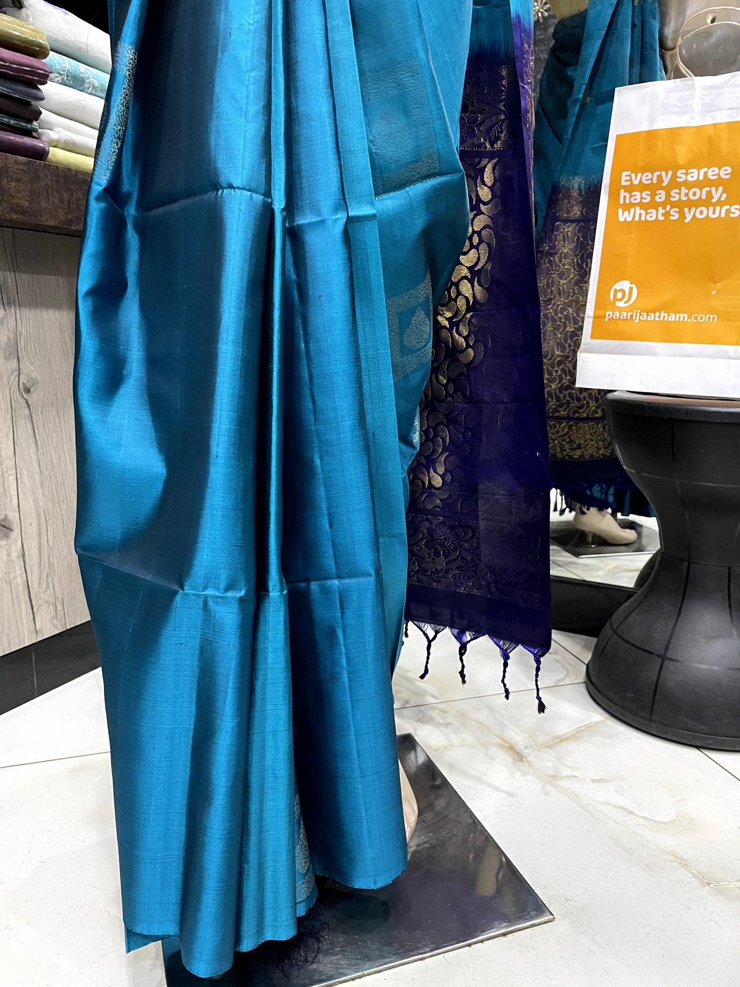 OT24A065 Peacock blue Blue Pure Handloom Soft Silk Saree