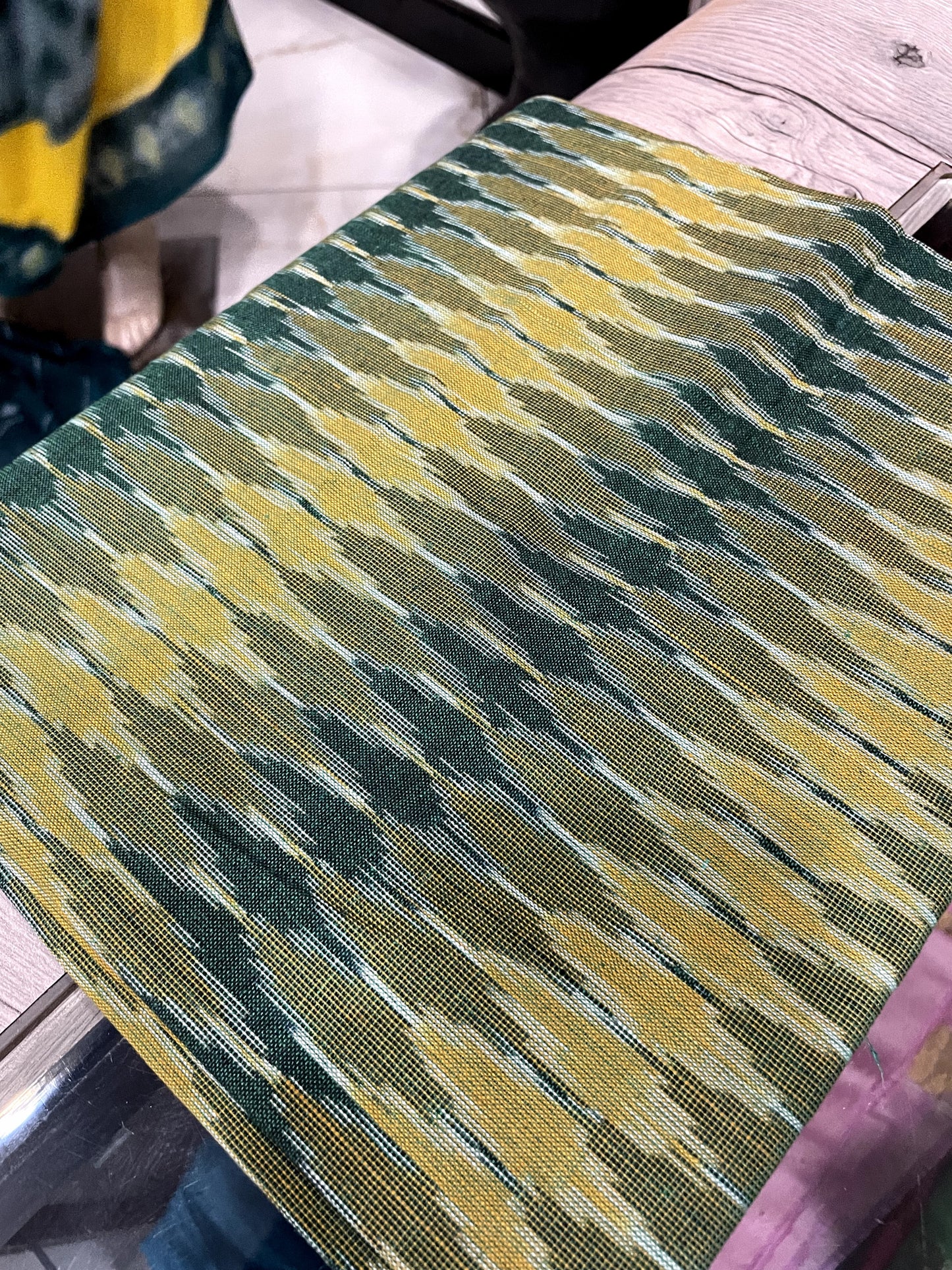 OT24A103 Green Yellow Handloom Pochampally Ikkat Mercerized Cotton Saree