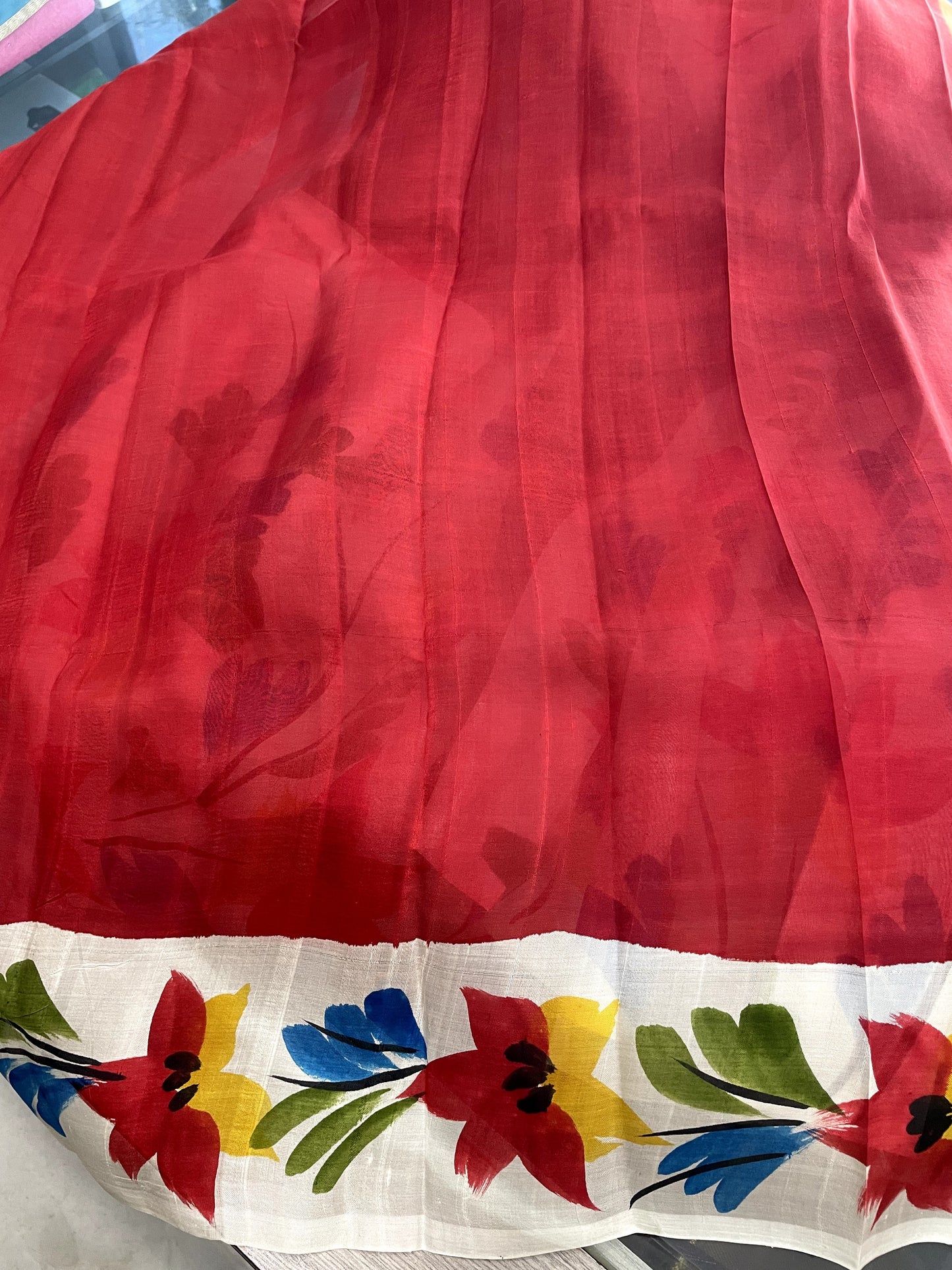 OT24A148 Brown White Pure Block Print Bishnupuri Silk Saree