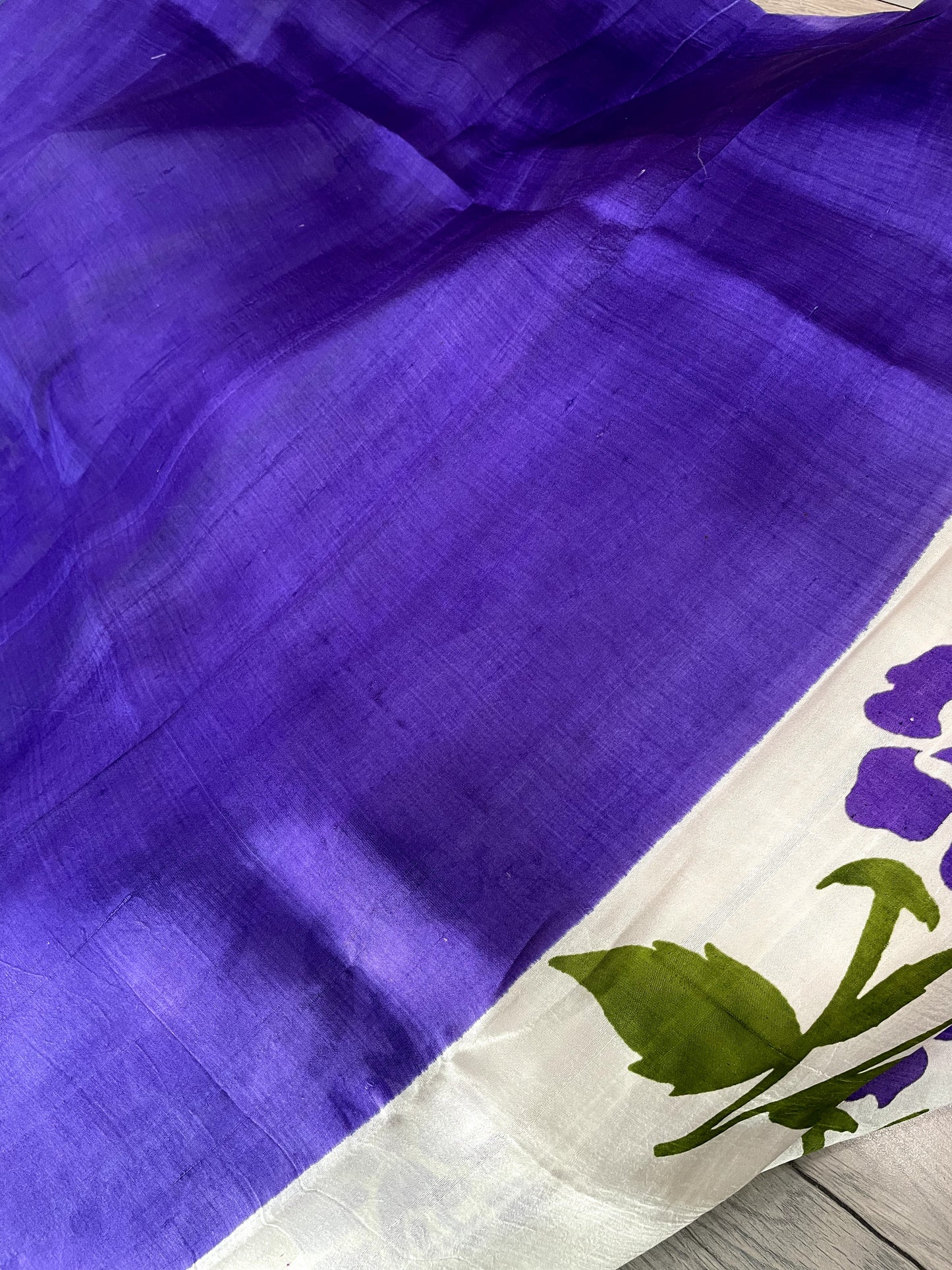 OT24A149 White Blue Pure Block Print Bishnupuri Silk Saree