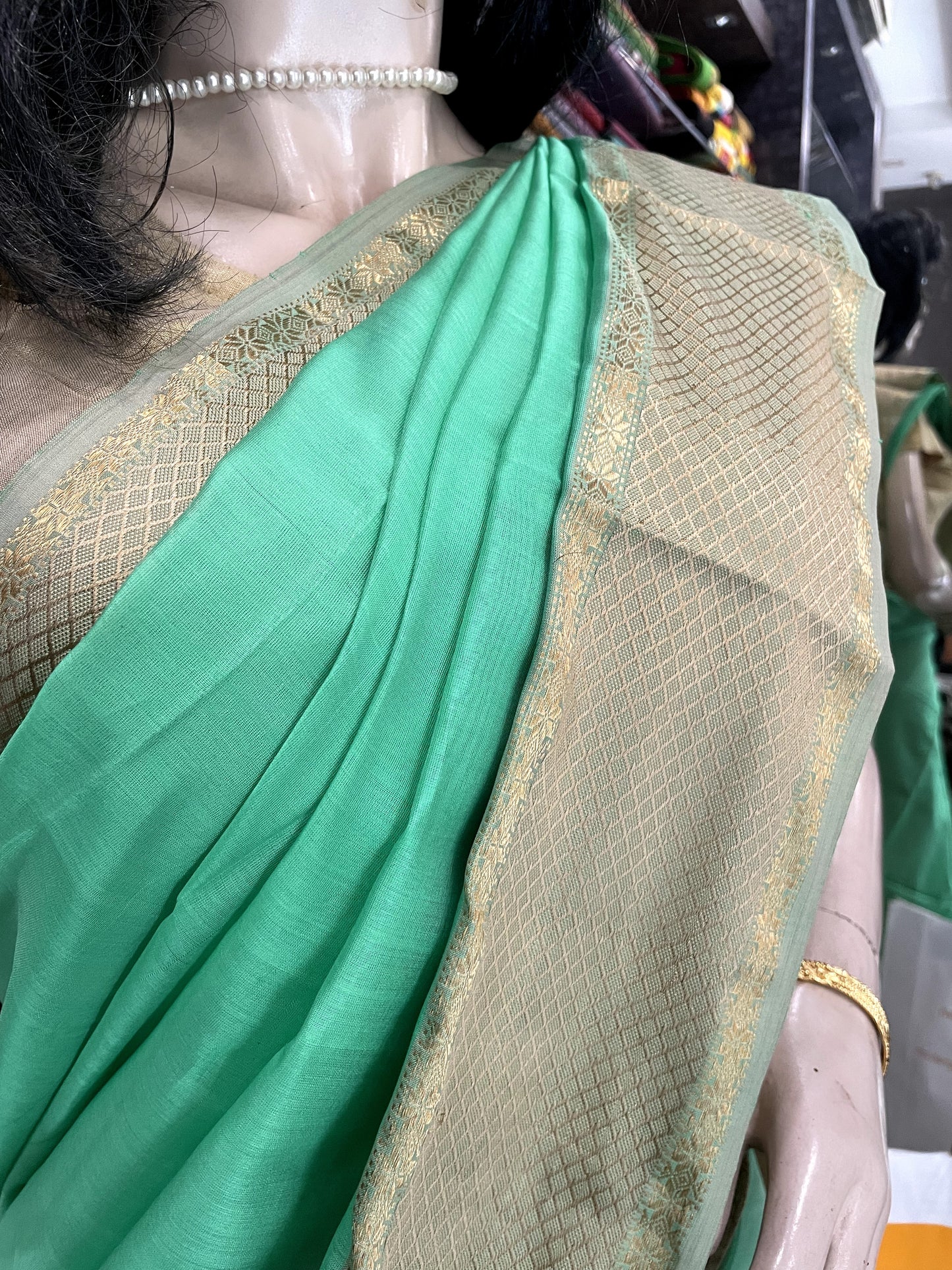 OT24A166 Blue Gold Pure Handloom Maheshwari Silk Saree