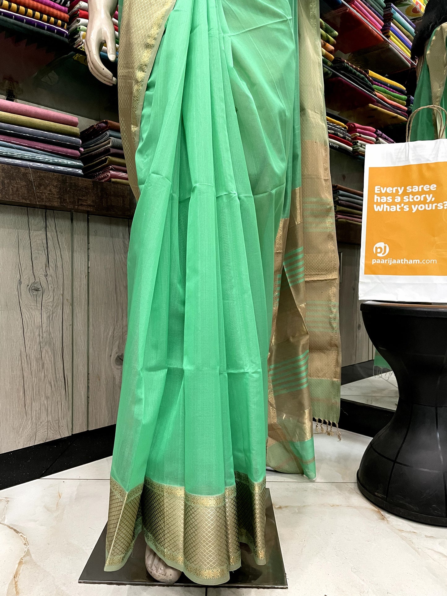 OT24A166 Blue Gold Pure Handloom Maheshwari Silk Saree