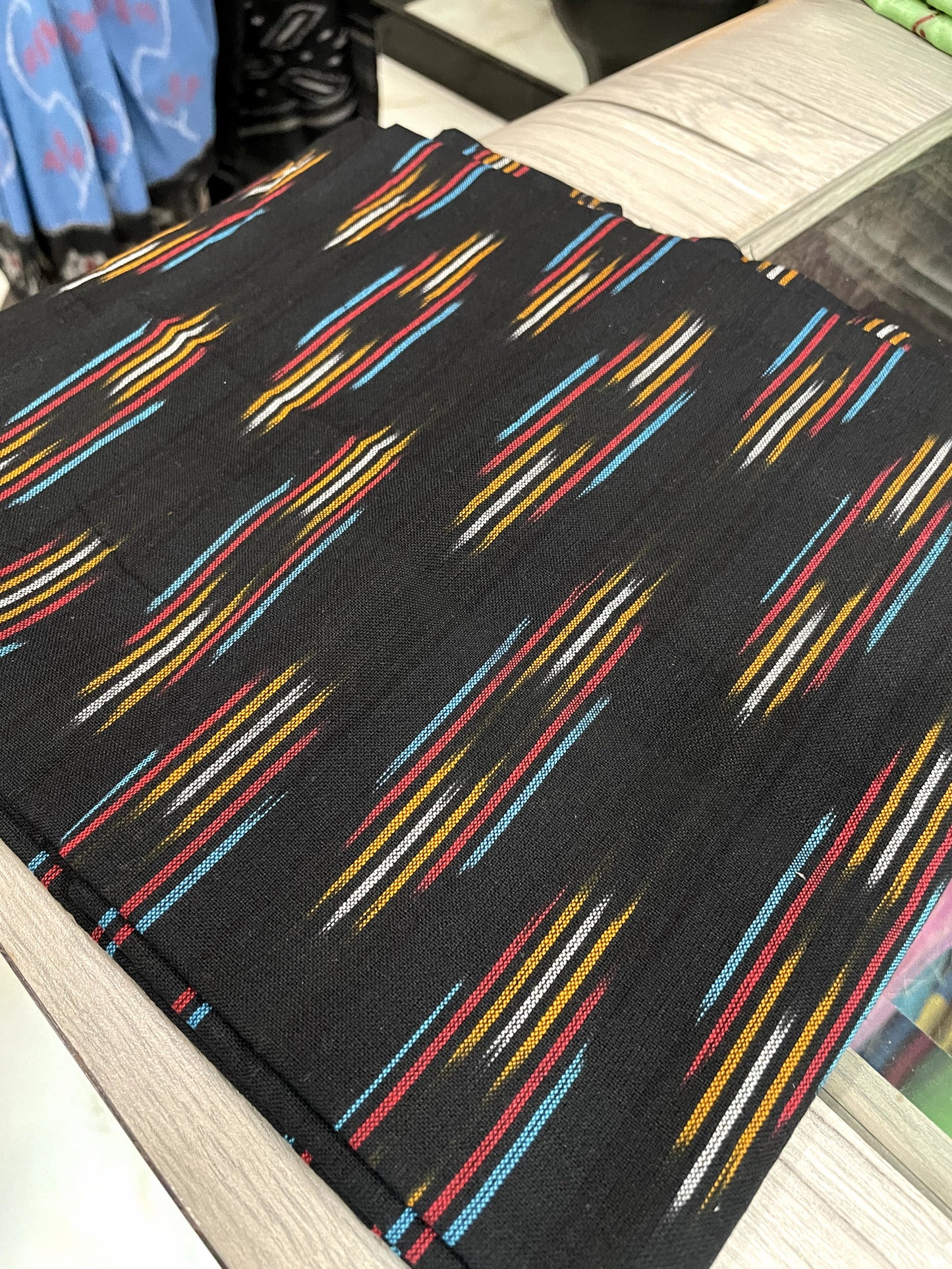 OT24A175 Blue Black Handloom Pochampally Ikkat Mercerized Cotton Saree