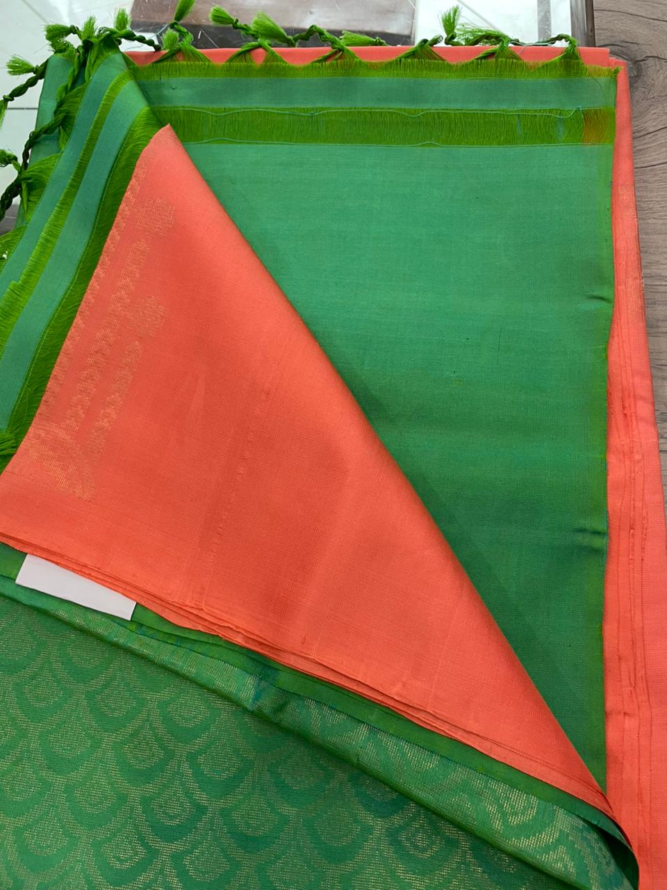 OT25A085 Orange Pure Handloom Soft Silk Saree