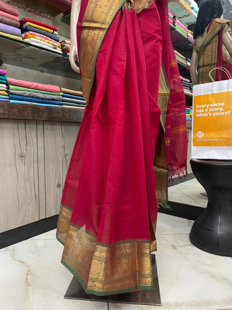OT25A199 Dark Red Pure Handloom Kanchi Cotton Saree