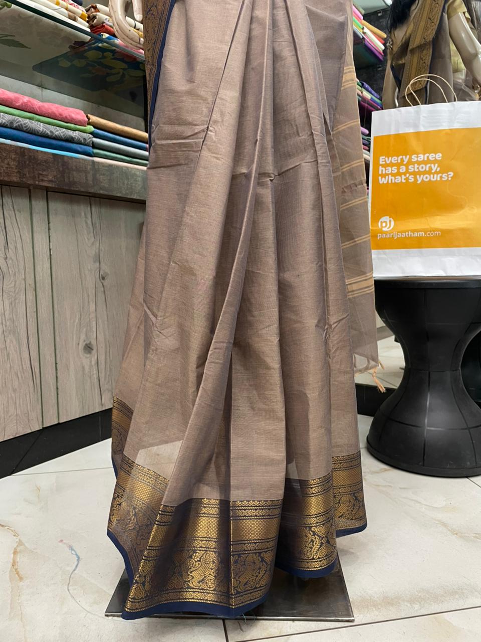 OT25A201 Brownish Gray Pure Handloom Kanchi Cotton Saree