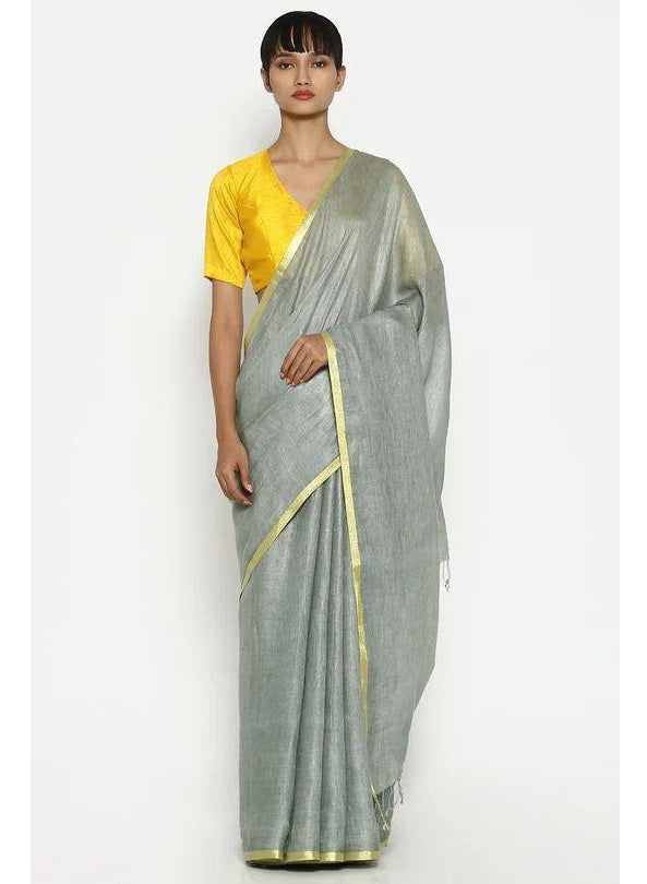 Grey Gold Pure Handloom Linen Saree