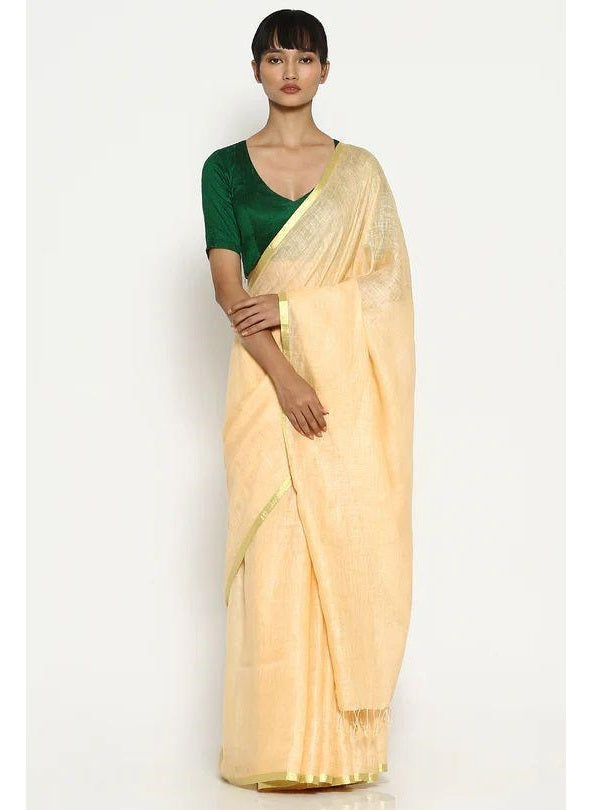 Yellow Gold Pure Handloom Linen Saree