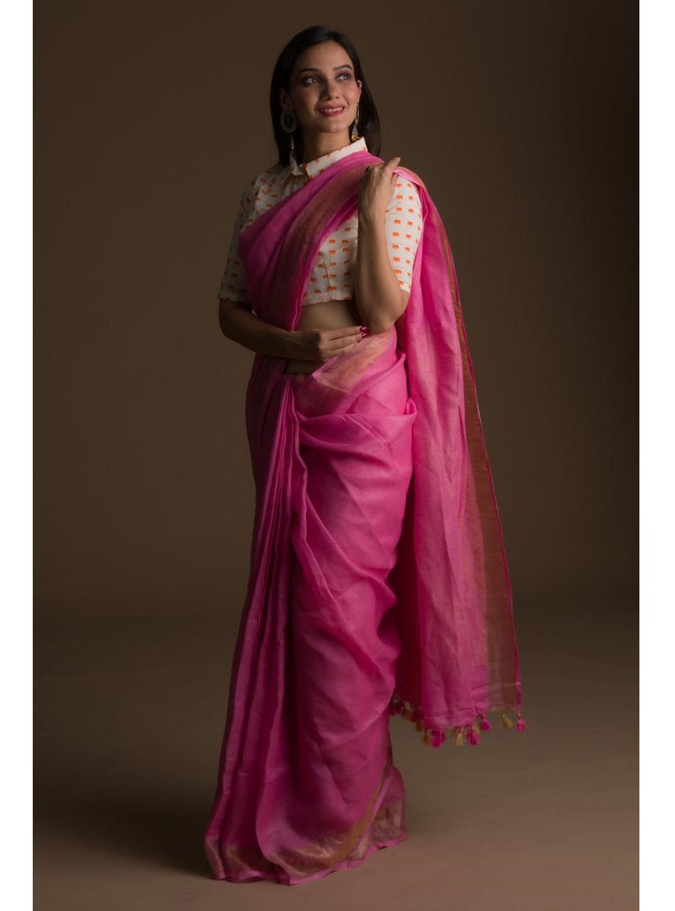Rose Gold Pure Handloom Linen Saree