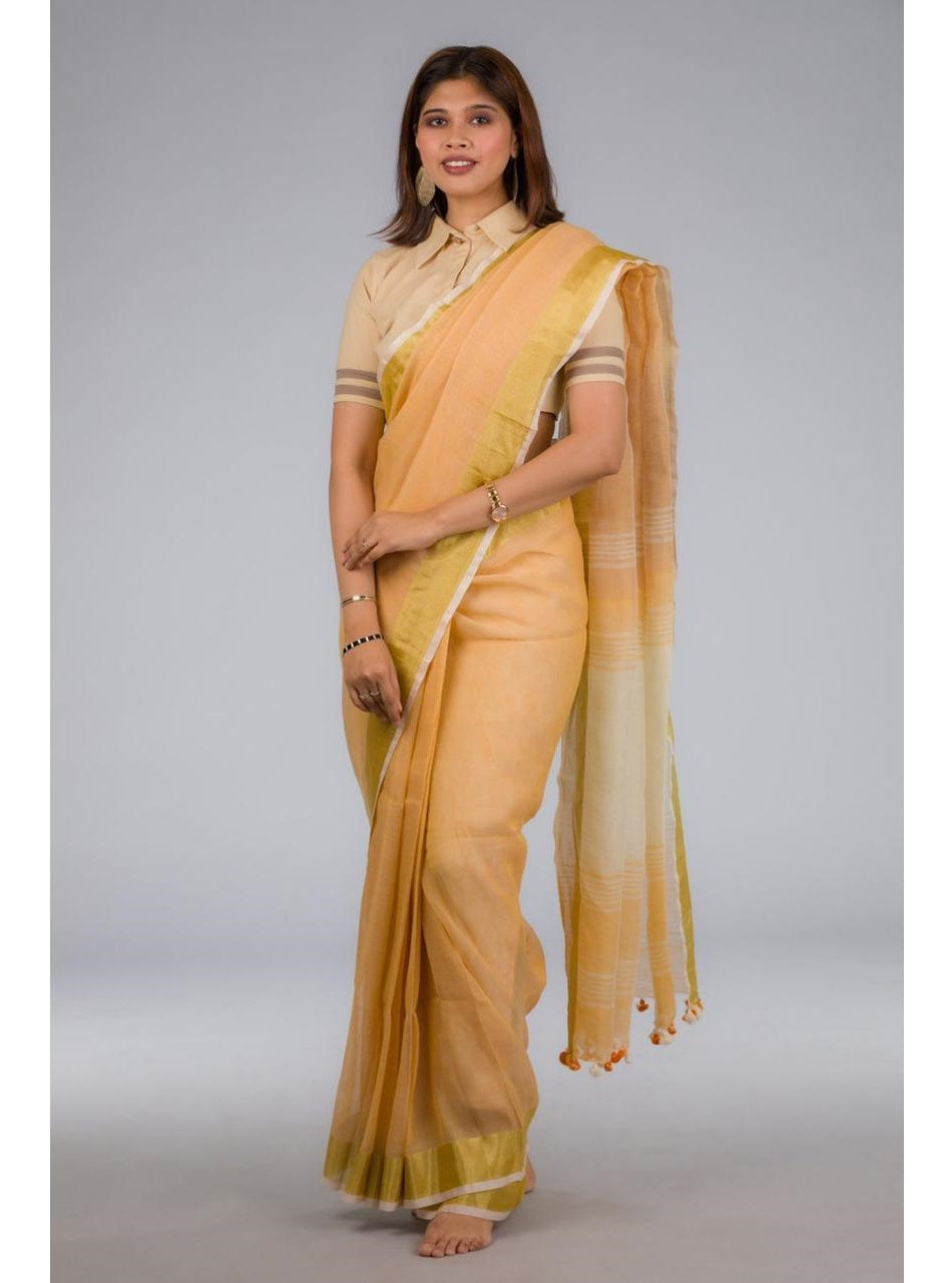 Yellow Gold Pure Handloom Linen Saree