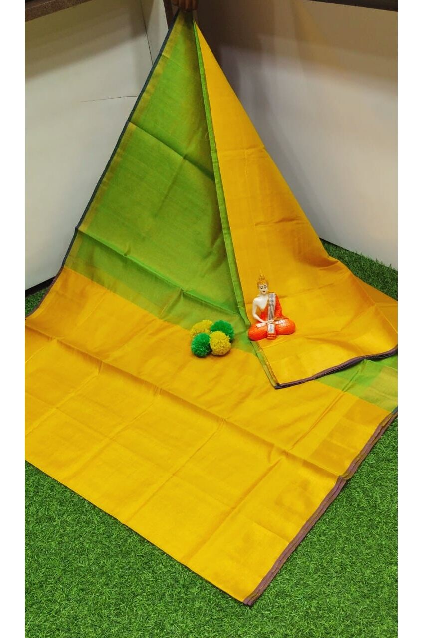 PJJL24A048 Green Yellow Pure Handloom Uppada Silk Saree