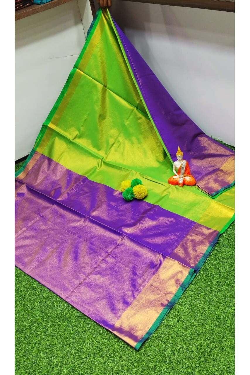PJJL24A053 Green Purple Pure Handloom Uppada Silk Saree