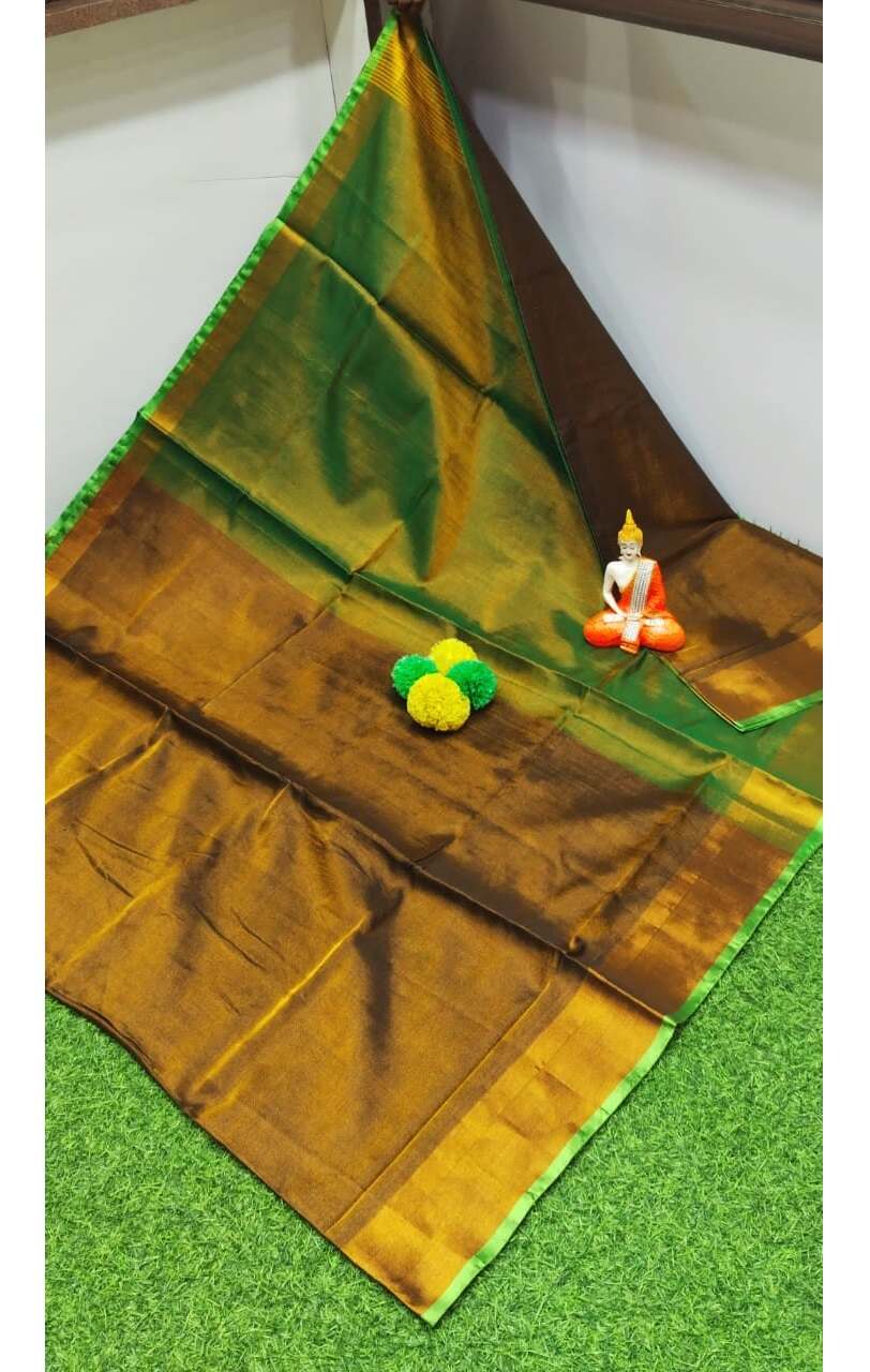 PJJL24A054 Green Brown Pure Handloom Uppada Silk Saree