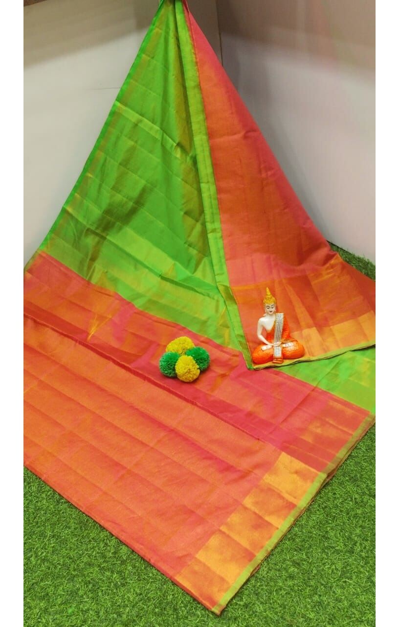 PJJL24A055 Green Peach Pure Handloom Uppada Silk Saree