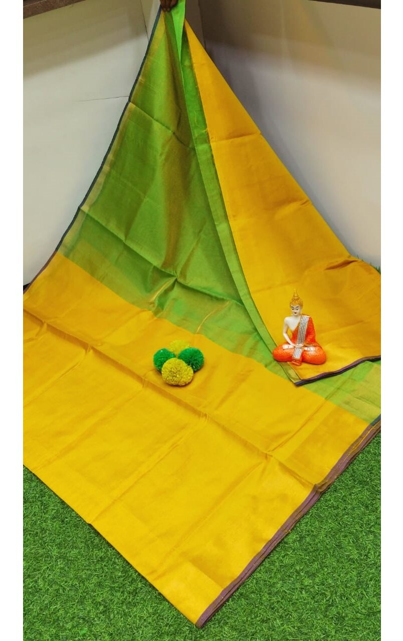 PJJL24A058 Green Yellow Pure Handloom Uppada Silk Saree