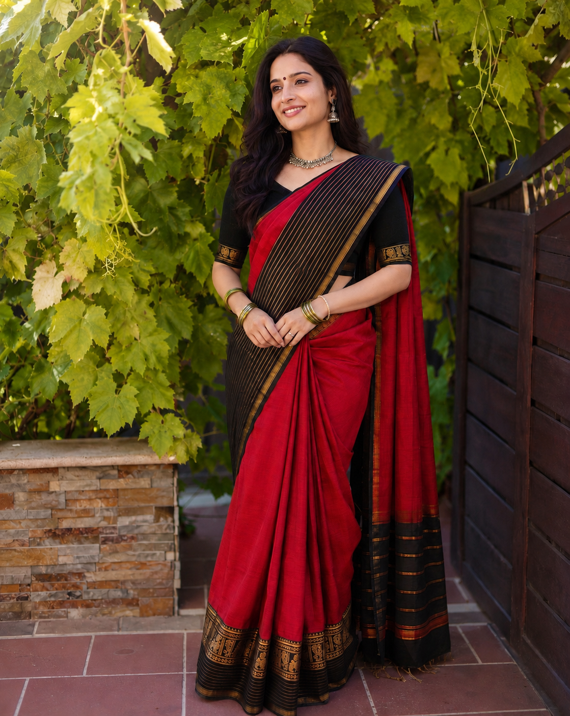 PJJL26A006 Red and Black Pure Handloom Narayanpet Cotton Saree