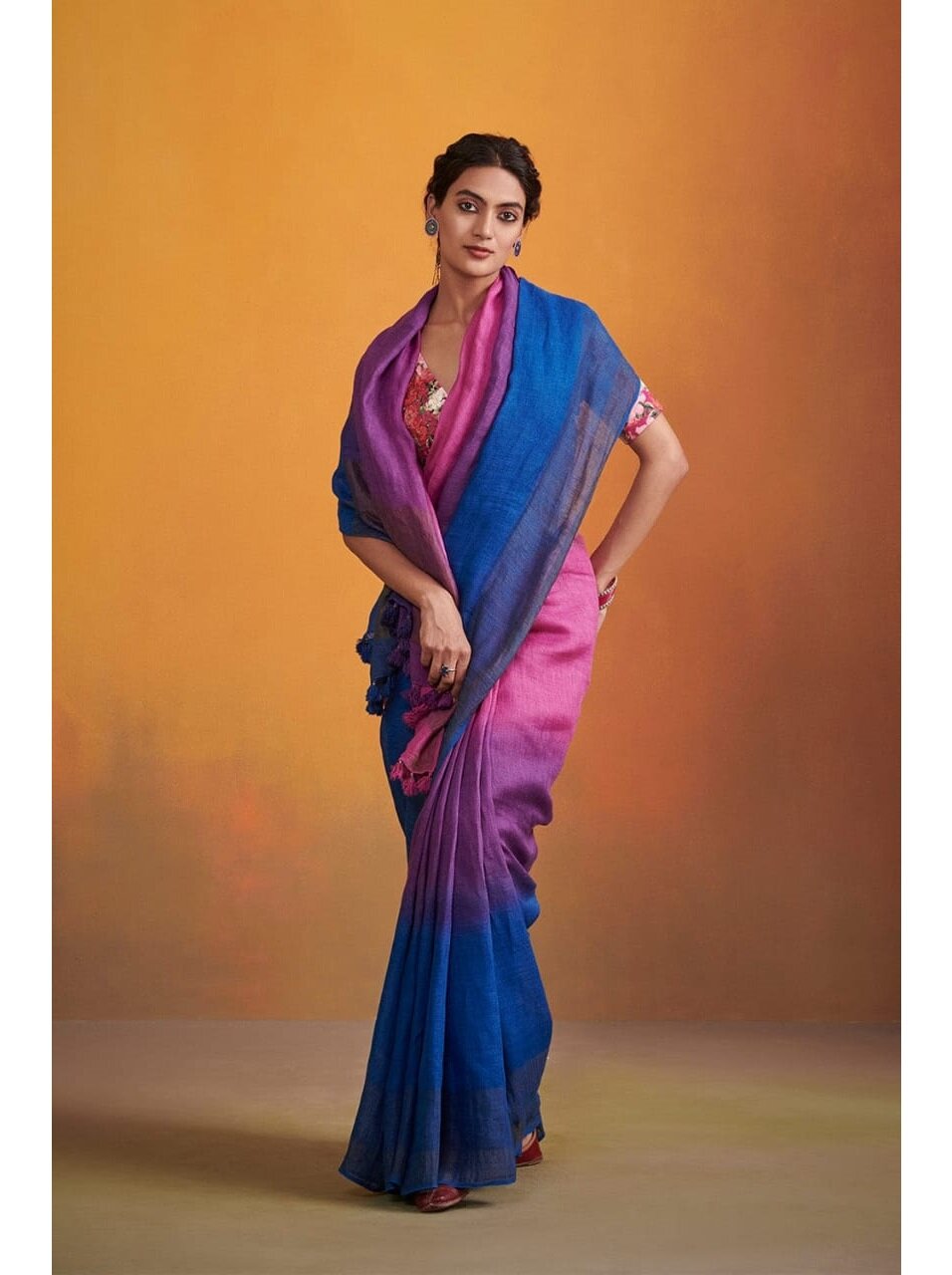 PJMY24A009 Rose Blue Pure Handloom Linen Saree