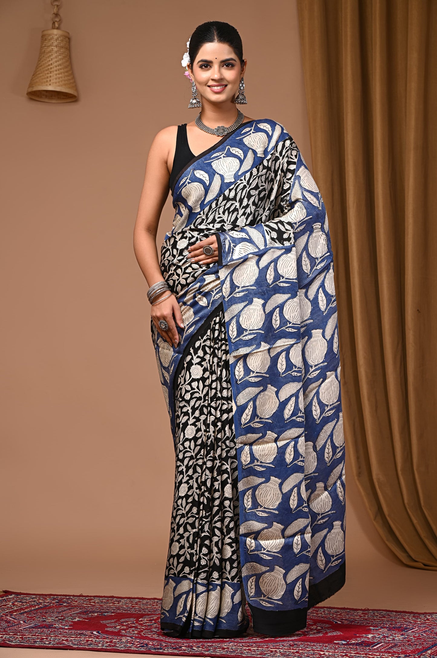 PJNV25A063 Black Pure Block Print Modal Silk Saree