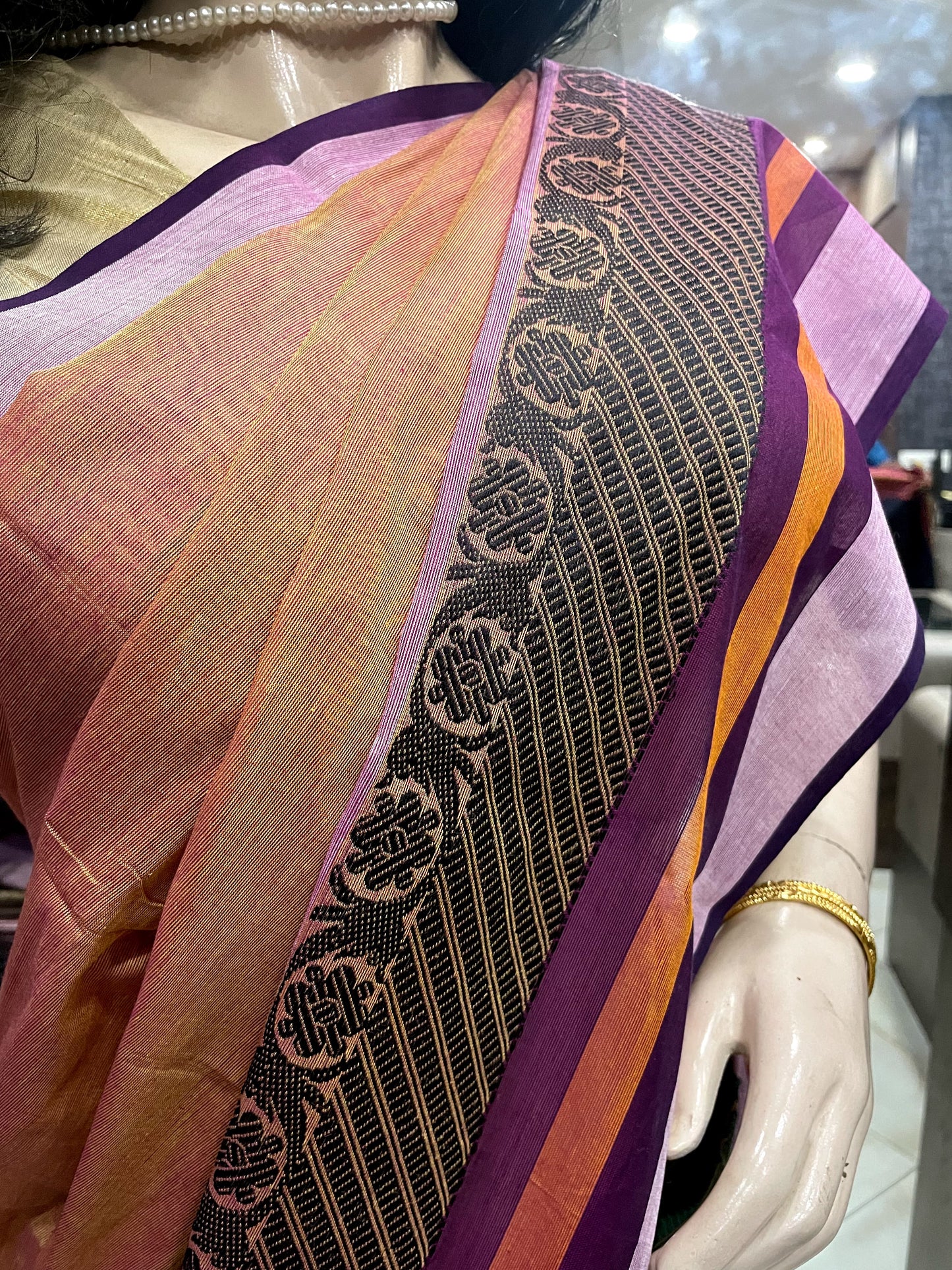 SP22A001 Beige Pink Pure Handloom Chettinad Cotton Saree