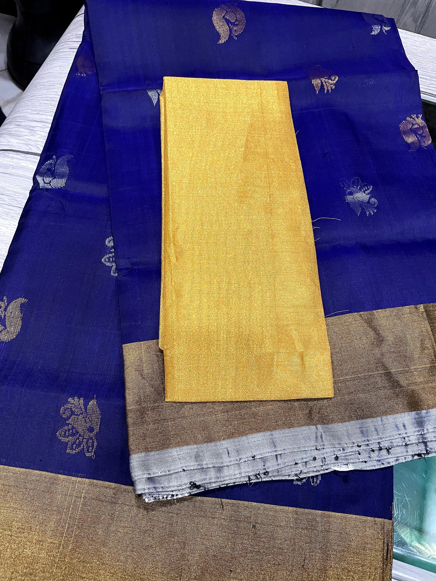 SP24A059 Blue Gold Pure Handloom Uppada Silk Saree
