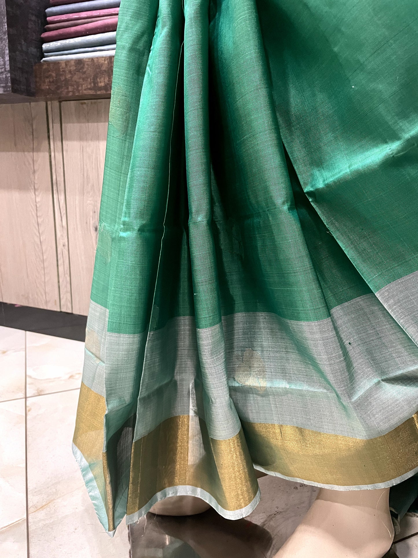 SP24A060 Green Gold Pure Handloom Uppada Silk Saree